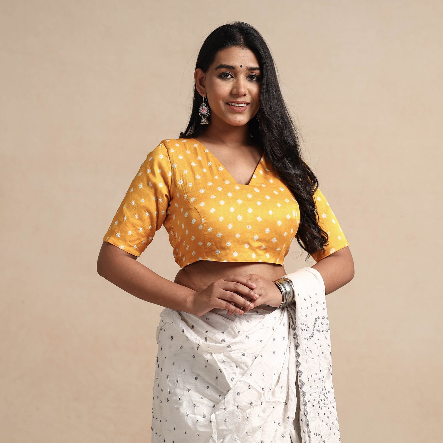 Buy Modal Silk Bandhani Tie Dye Stitched Blouse Online at iTokri.com
