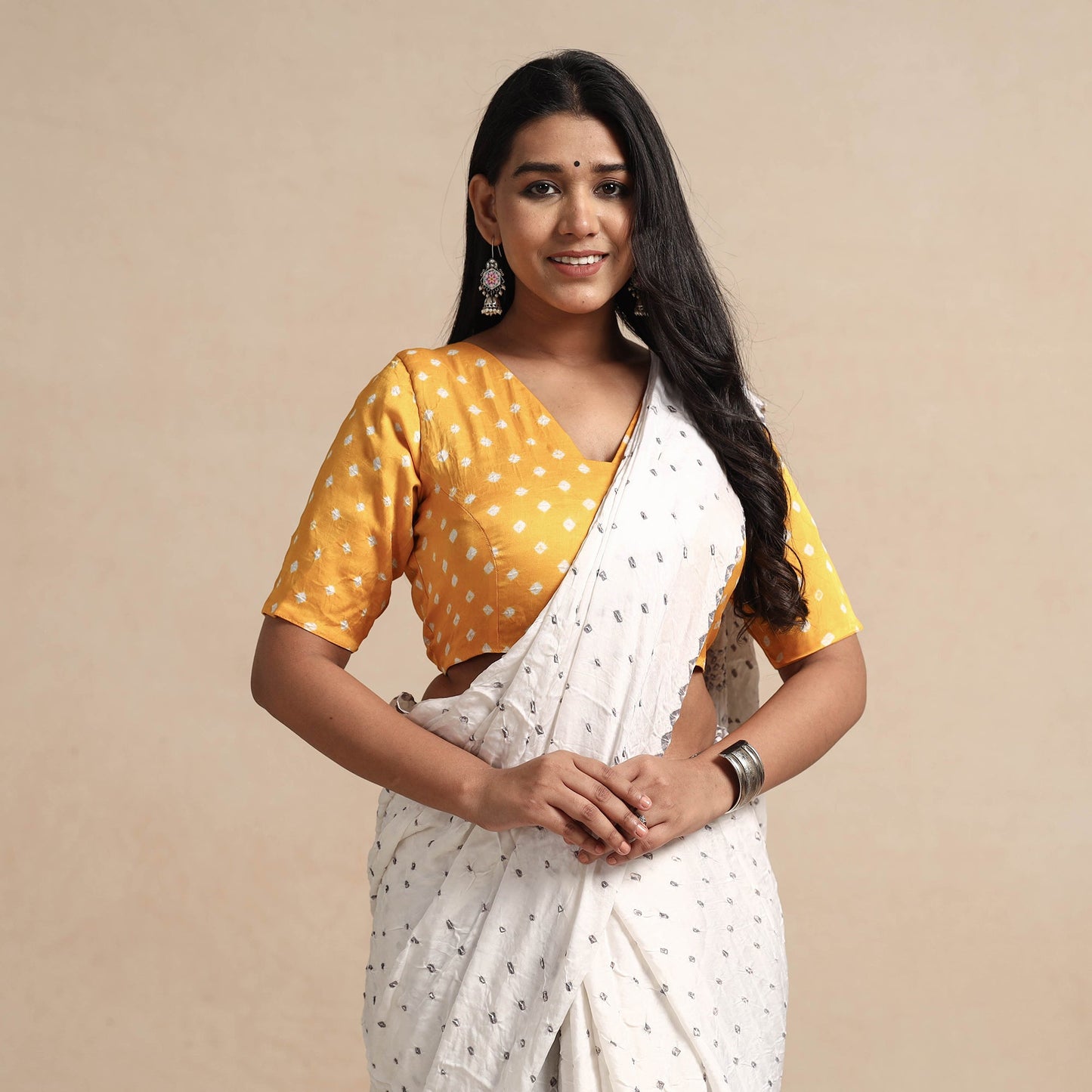 Buy Modal Silk Bandhani Tie Dye Stitched Blouse Online at iTokri.com