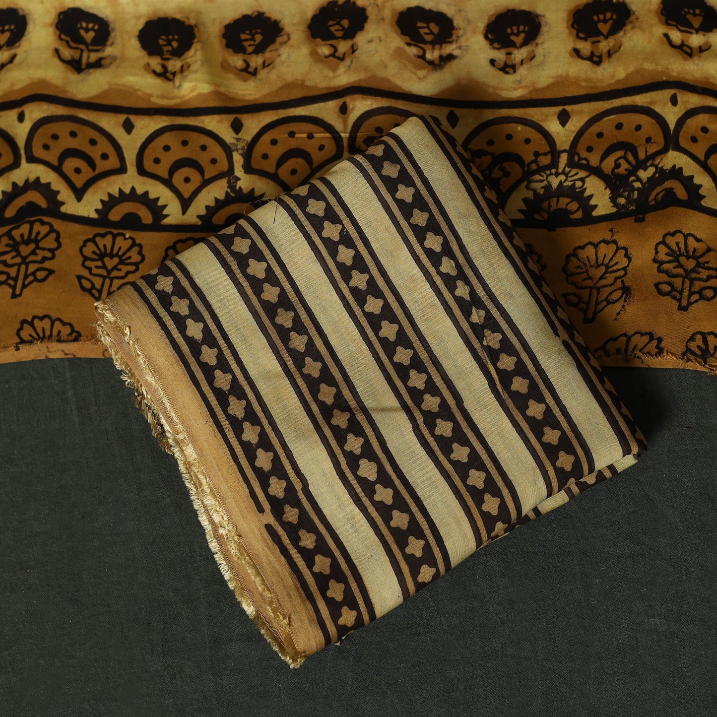 Modal silk hand block bagru print 3pc unstitched dress
