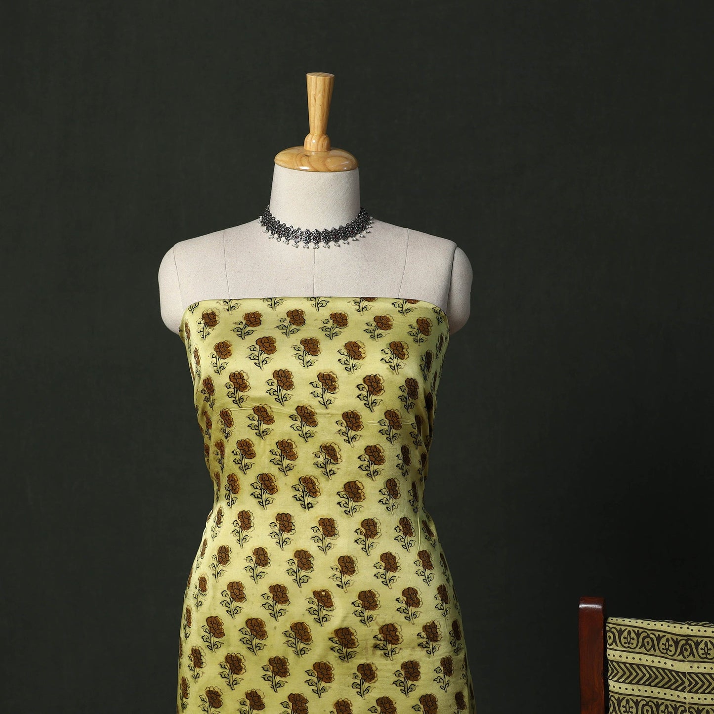 Modal silk hand block bagru print 3pc unstitched dress