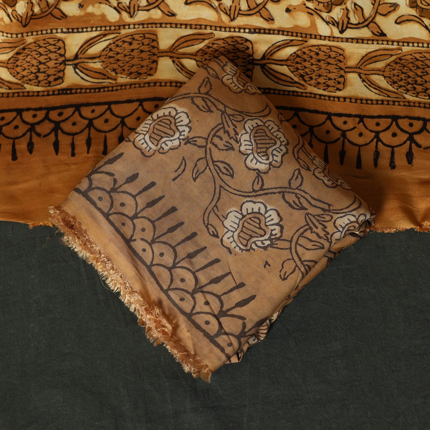 Modal silk hand block bagru print 3pc unstitched dress