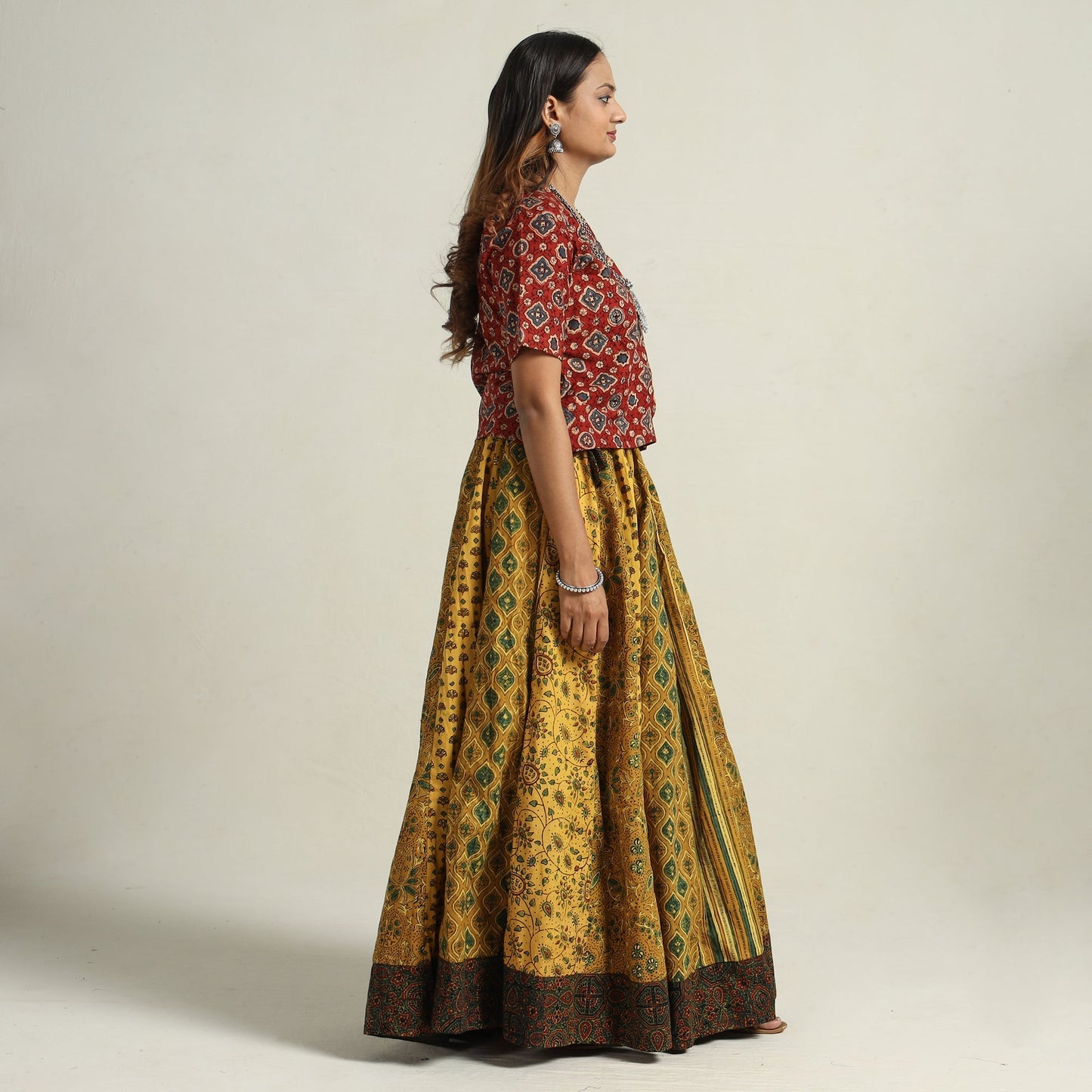 Ajrakh Block Printed 24 Kali Patchwork Cotton Long Skirt 21