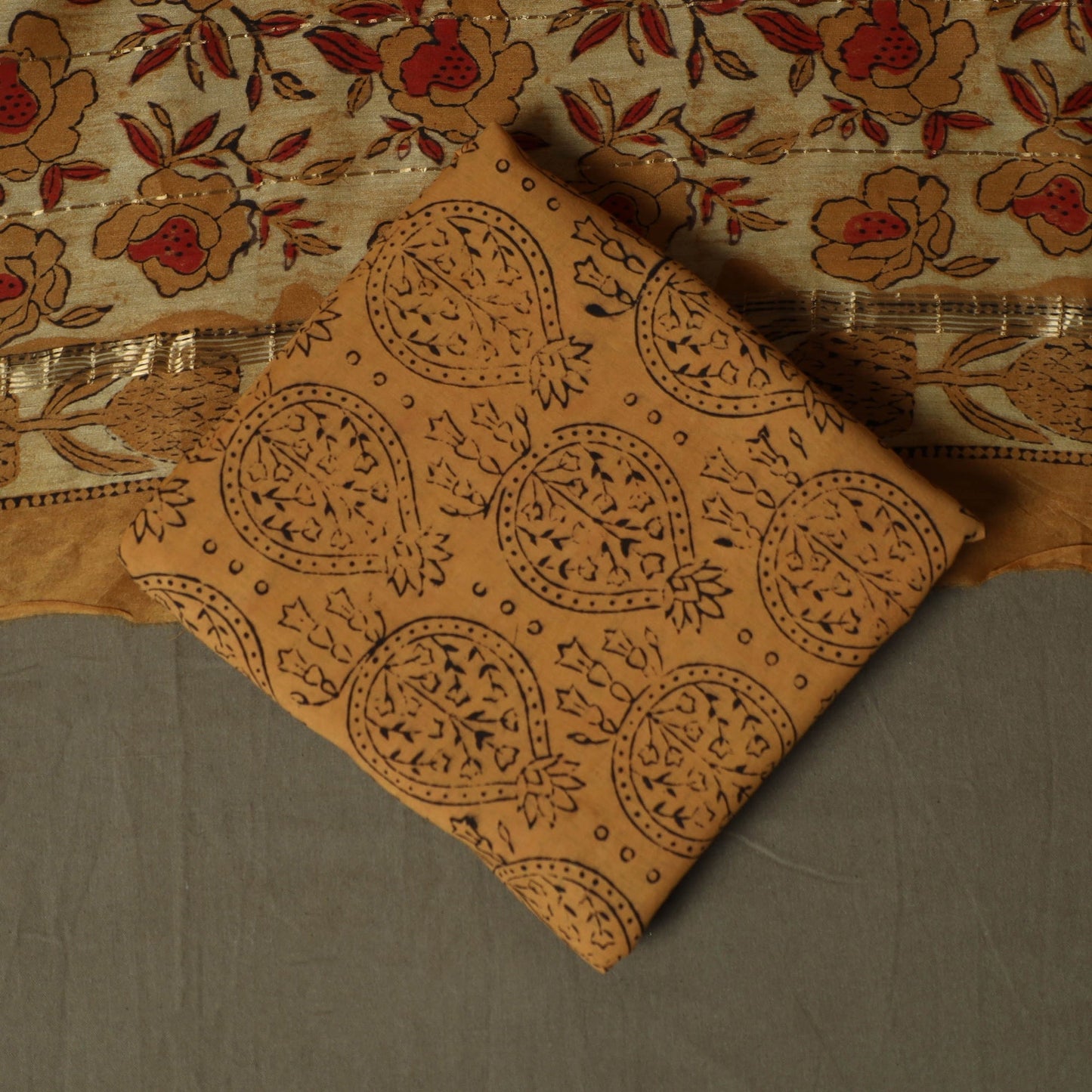 Natural dyed block print maheshwari silk jahota 3pc