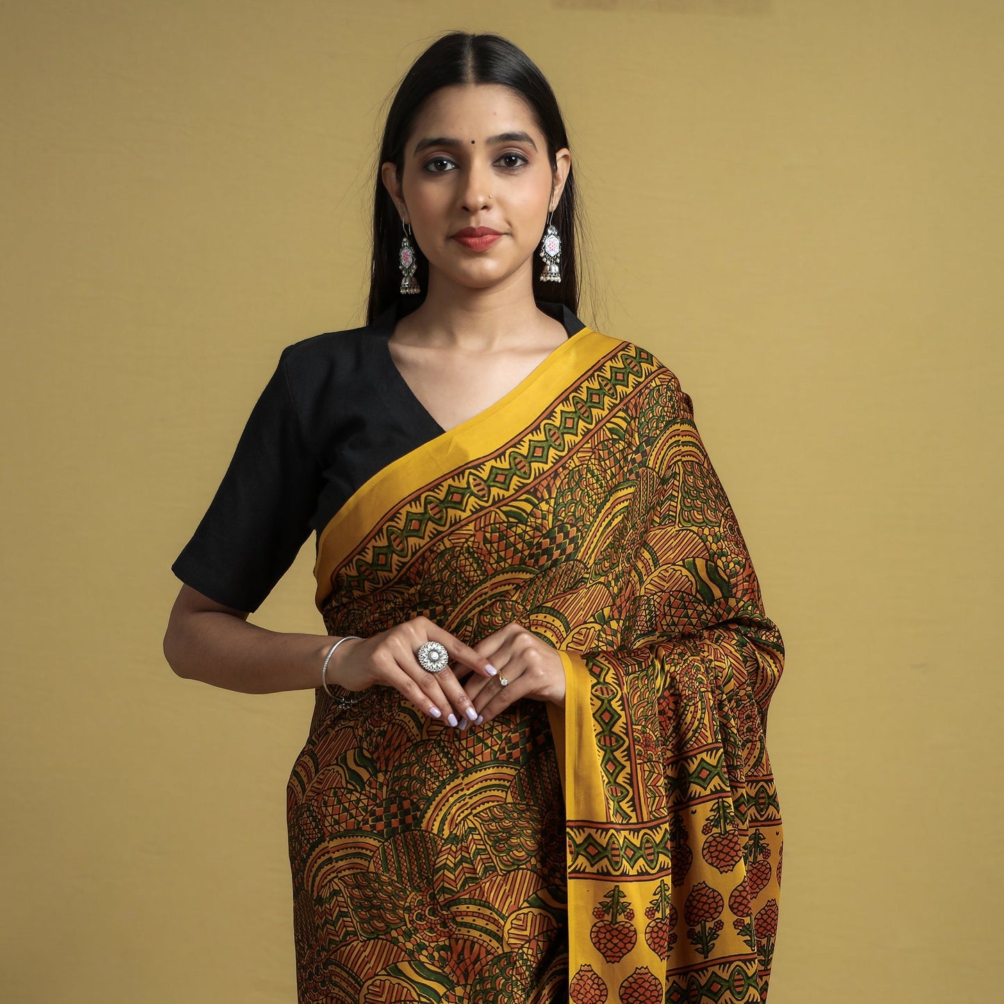Natural Dyed Block Print Modal Silk Ajrakh Saree