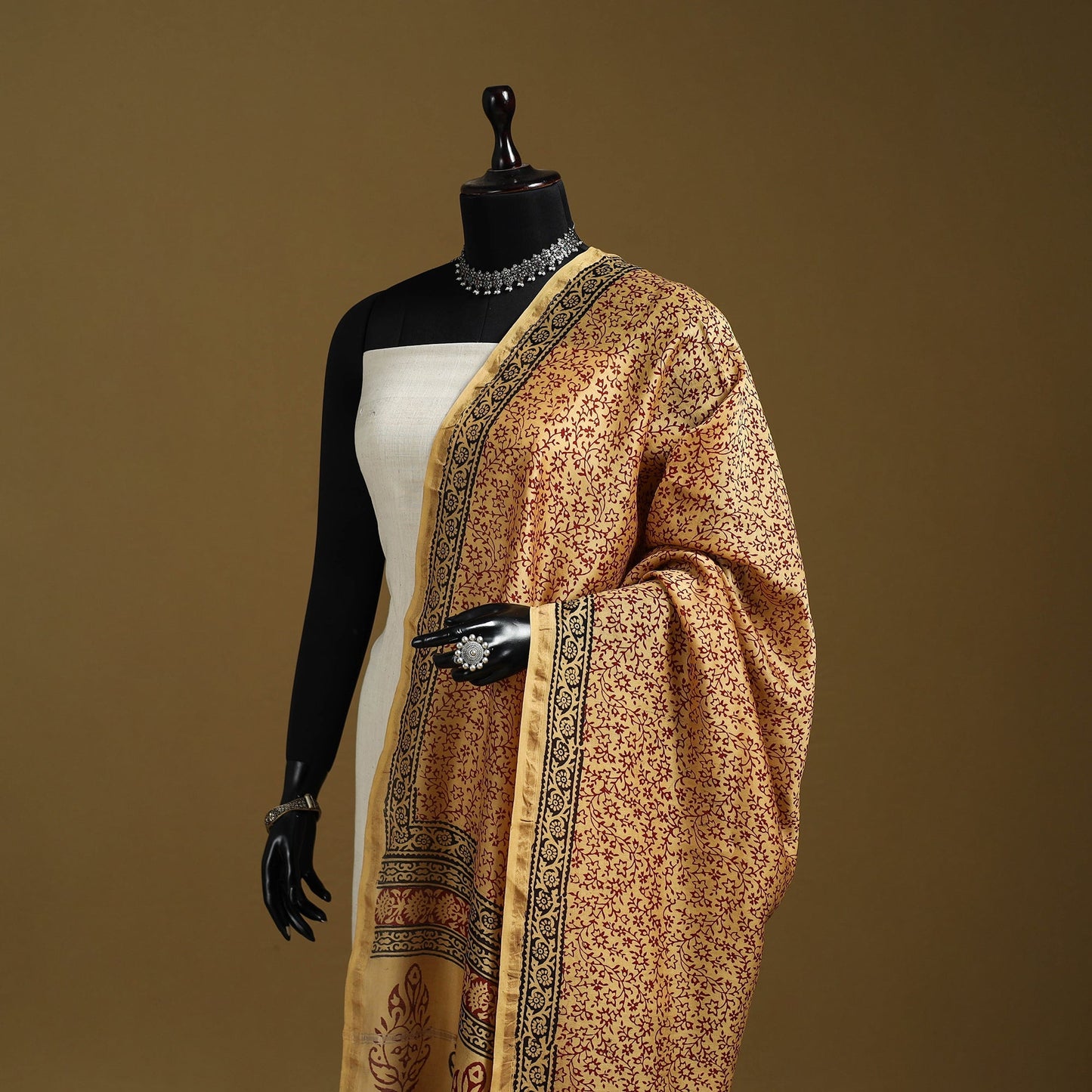 Yellow - natural dyed printed chanderi silk bagh dupatta 33