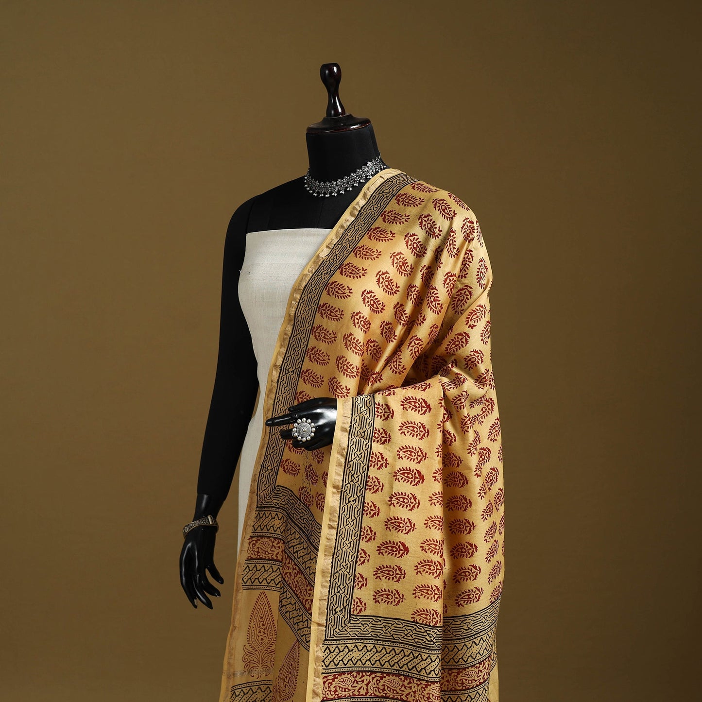 Yellow - natural dyed printed chanderi silk bagh dupatta 42