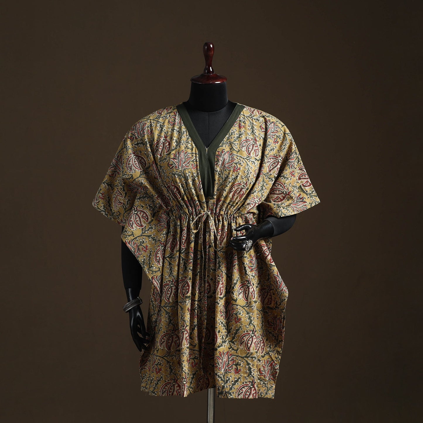 Natural dyed hand block kalamkari print cotton kaftan