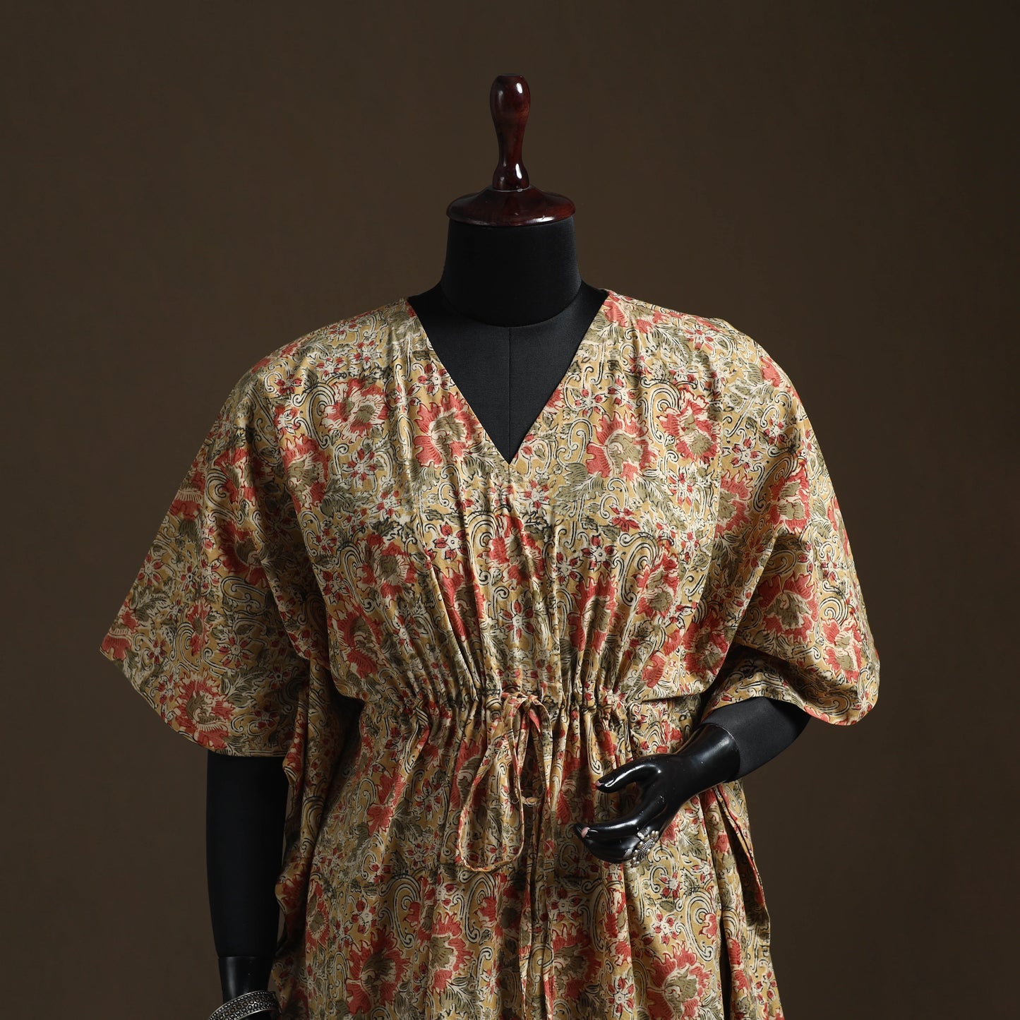 Natural dyed hand block kalamkari print cotton kaftan