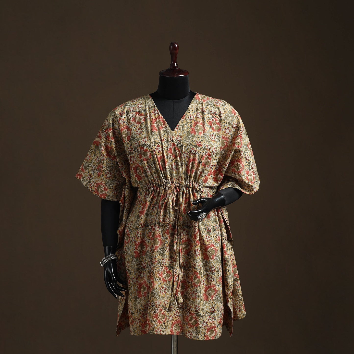 Natural dyed hand block kalamkari print cotton kaftan