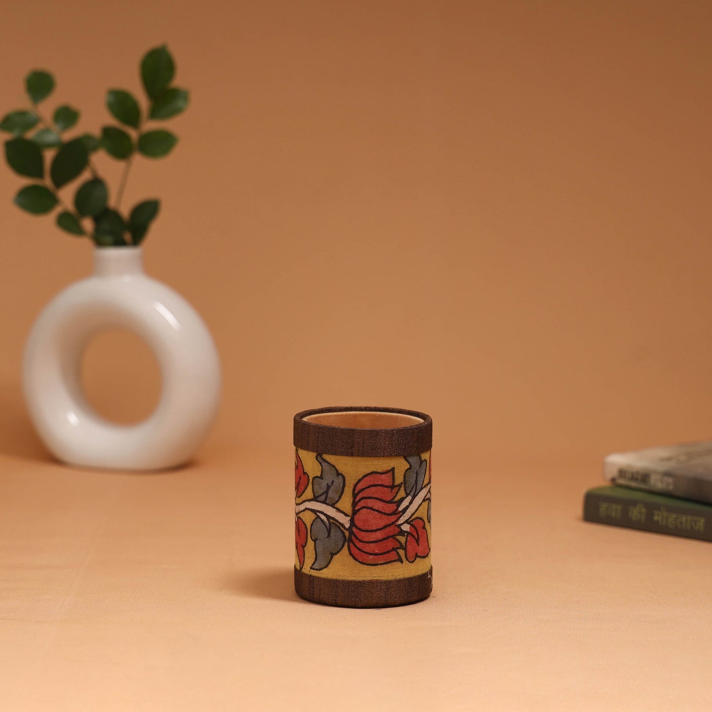 Natural dyed handpainted kalamkari pen stand 18