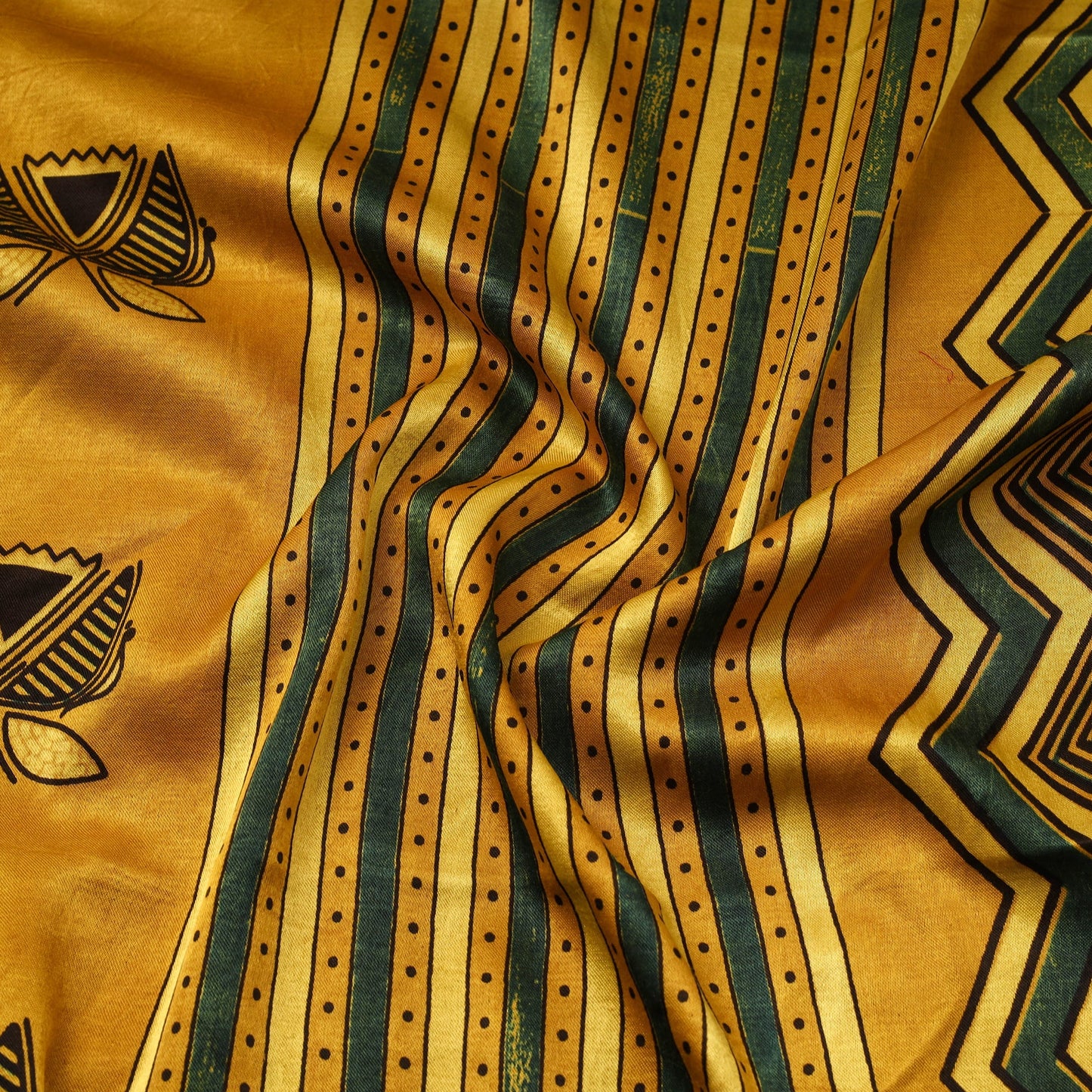 Yellow - natural dyed mashru silk fabric 02 - handcrafted