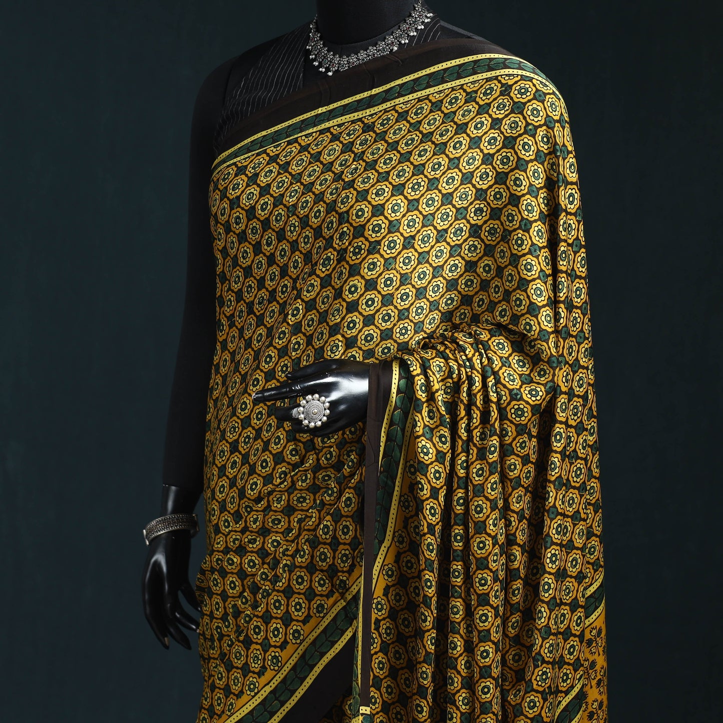Natural dyed modal silk kutch hand block print ajrakh saree