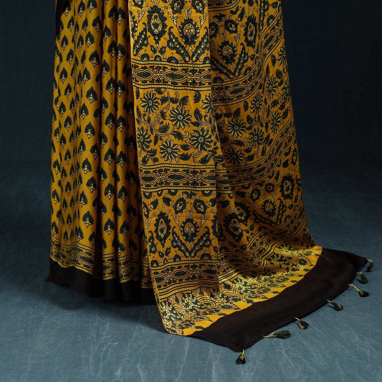 Natural dyed modal silk kutch hand block print ajrakh saree