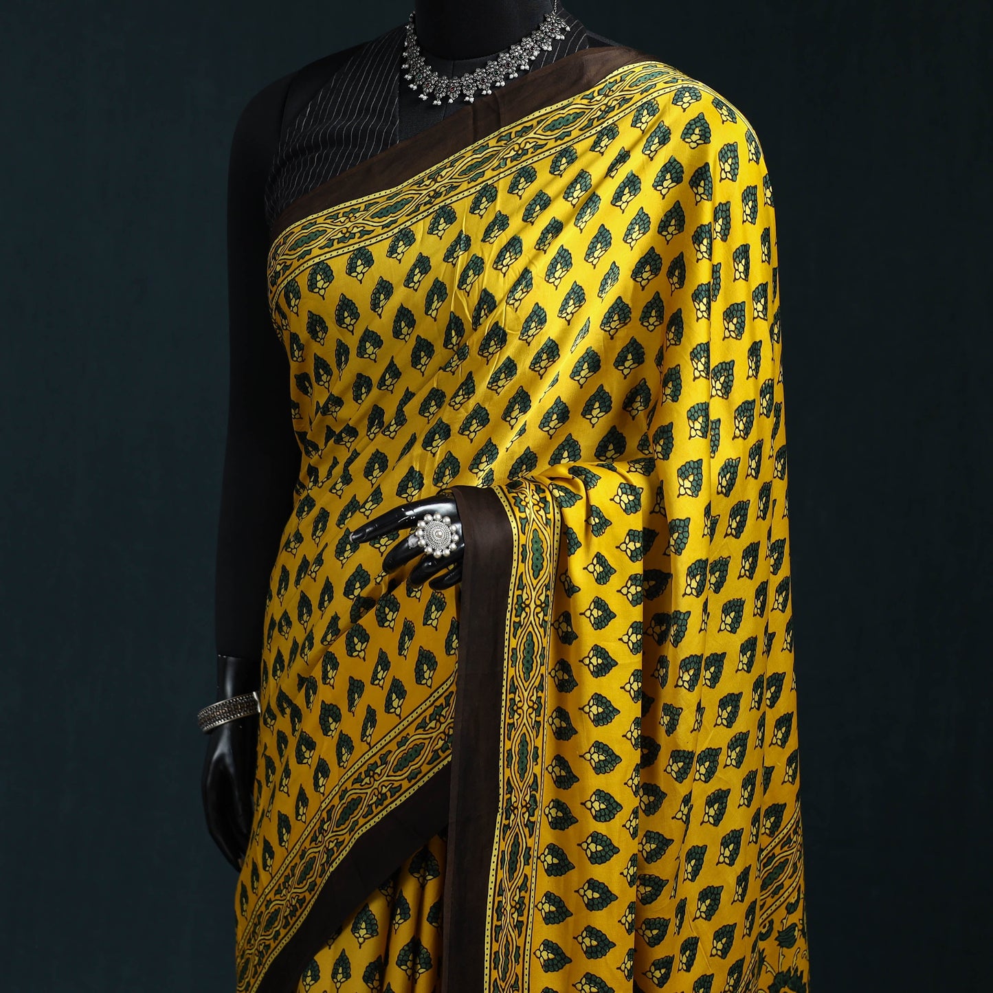 Natural dyed modal silk kutch hand block print ajrakh saree