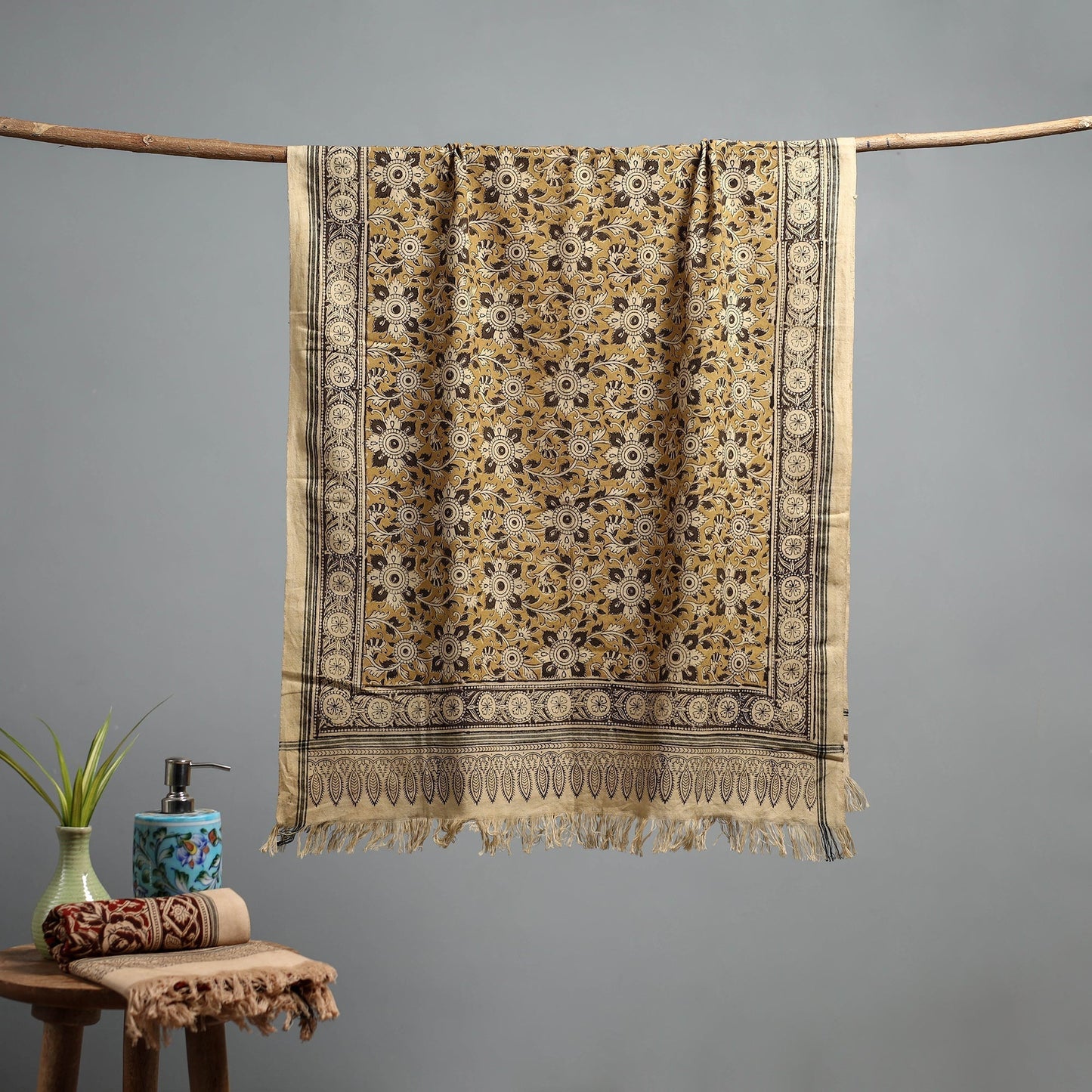 Natural dyed pedana kalamkari printed handloom cotton towel