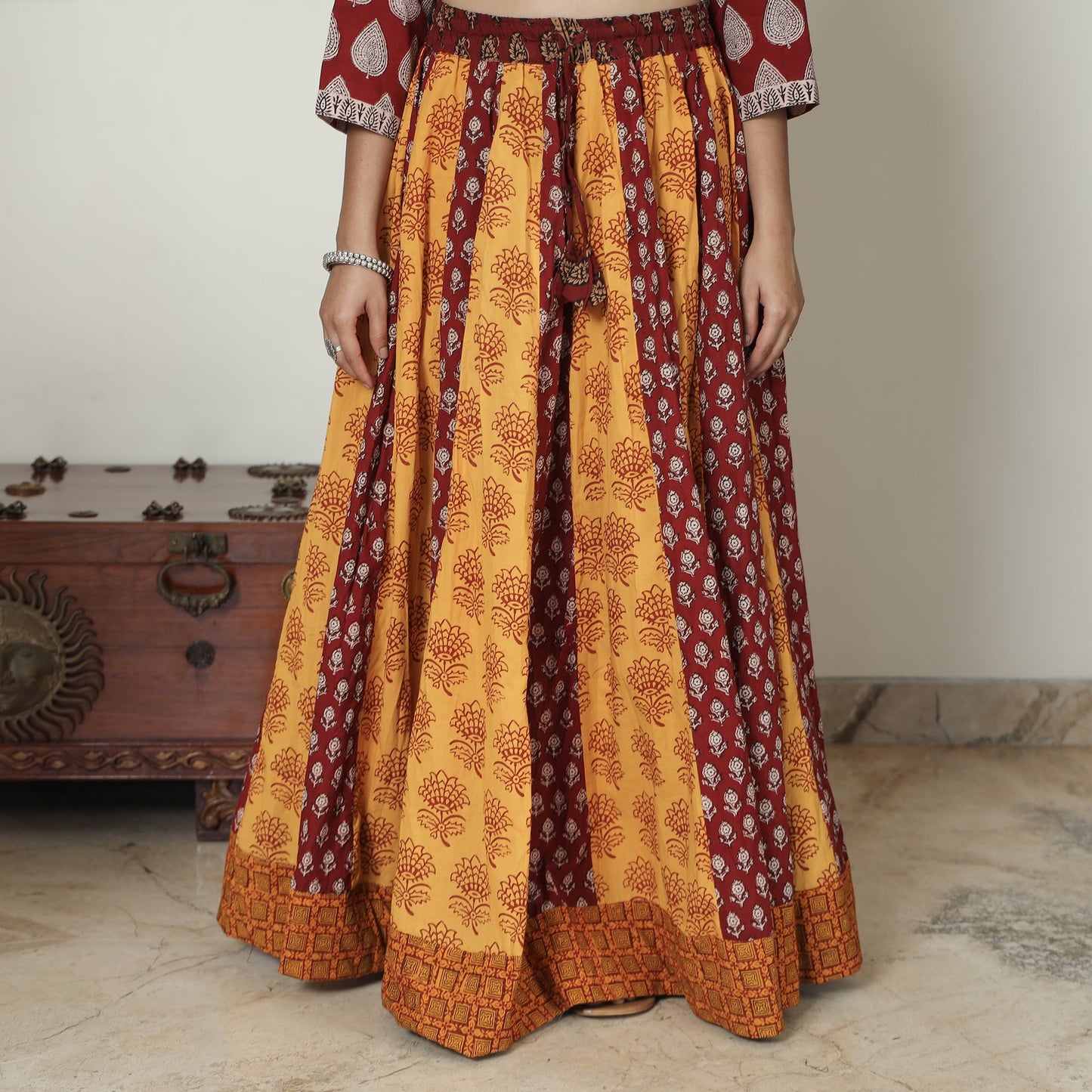 Bagh Block Printed Patchwork Cotton Long Skirt