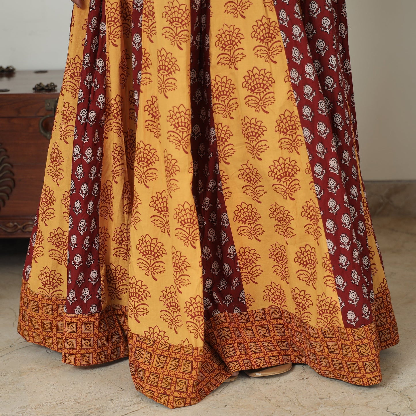 Bagh Block Printed Patchwork Cotton Long Skirt