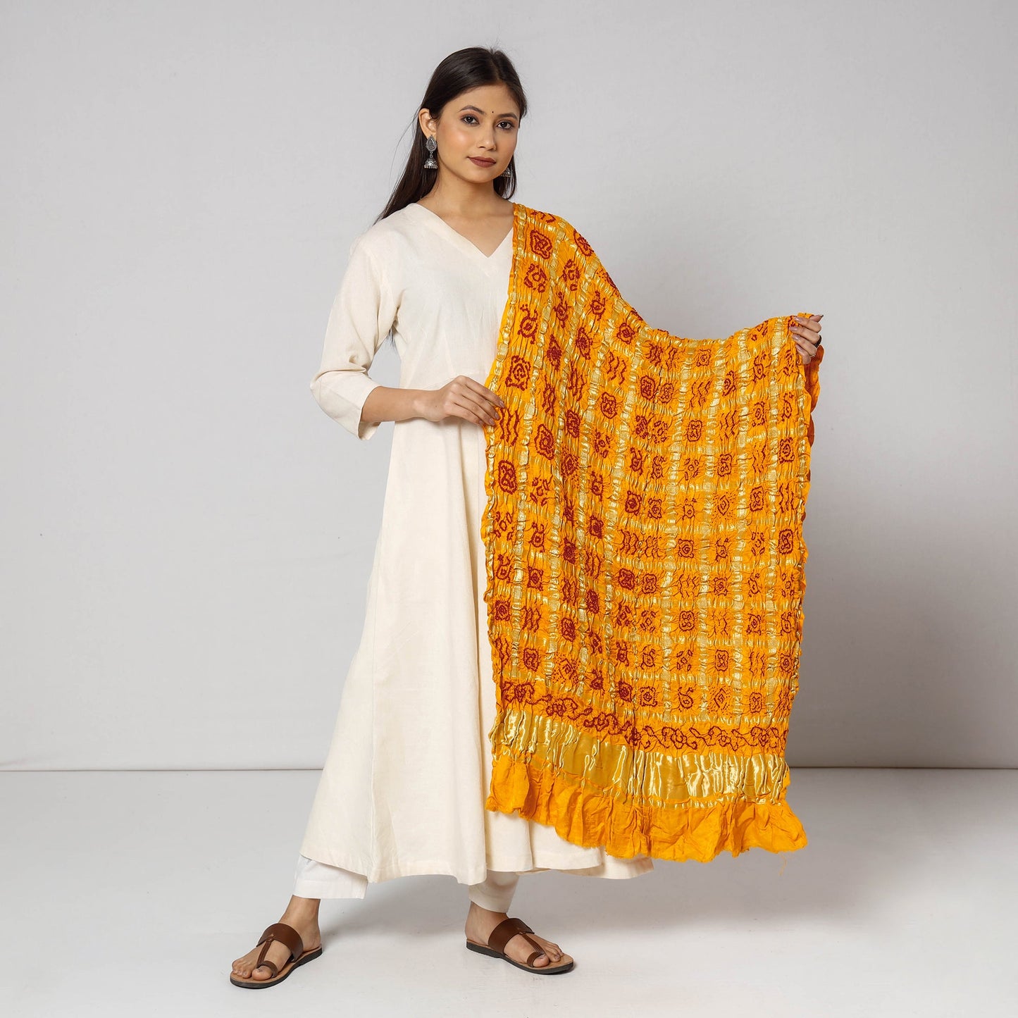 Buy Kutch Bandhani Tie-Dye Zari Checks Modal Silk Dupatta l iTokri.com