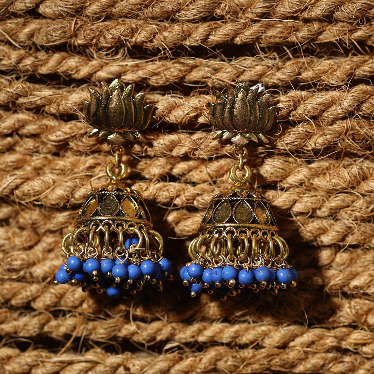 Buy Noreen Golden Handcrafted GS Beaded Jhumki Earrings