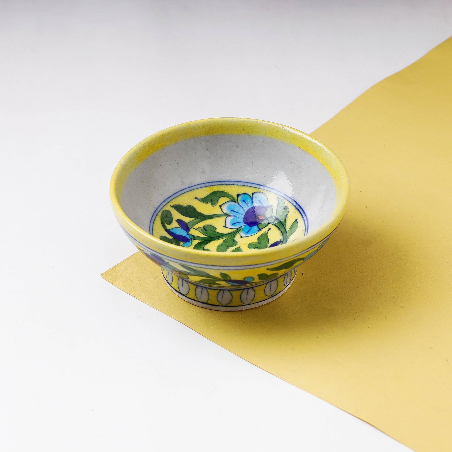 Yellow Original Blue Pottery Ceramic Bowl