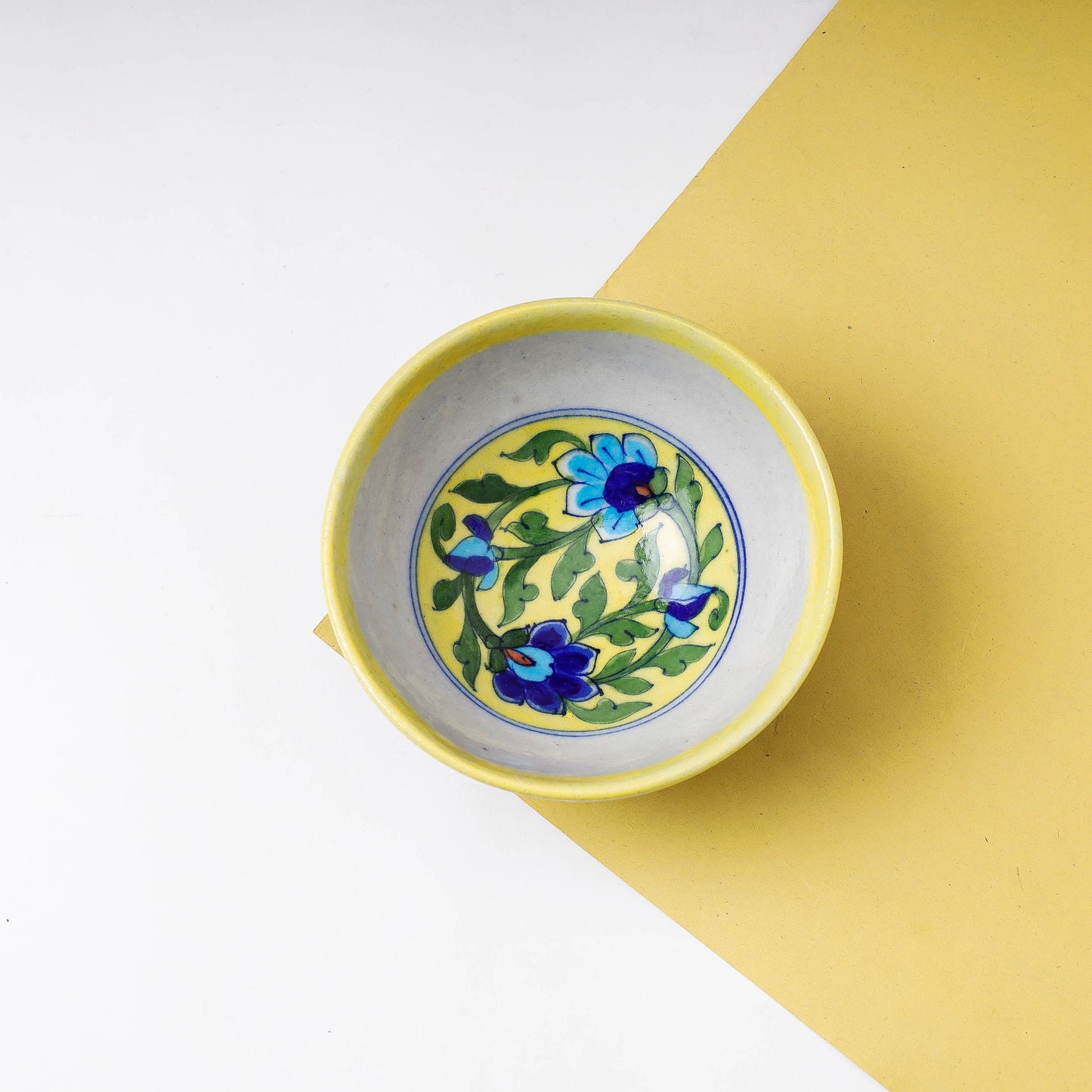 Yellow Original Blue Pottery Ceramic Bowl