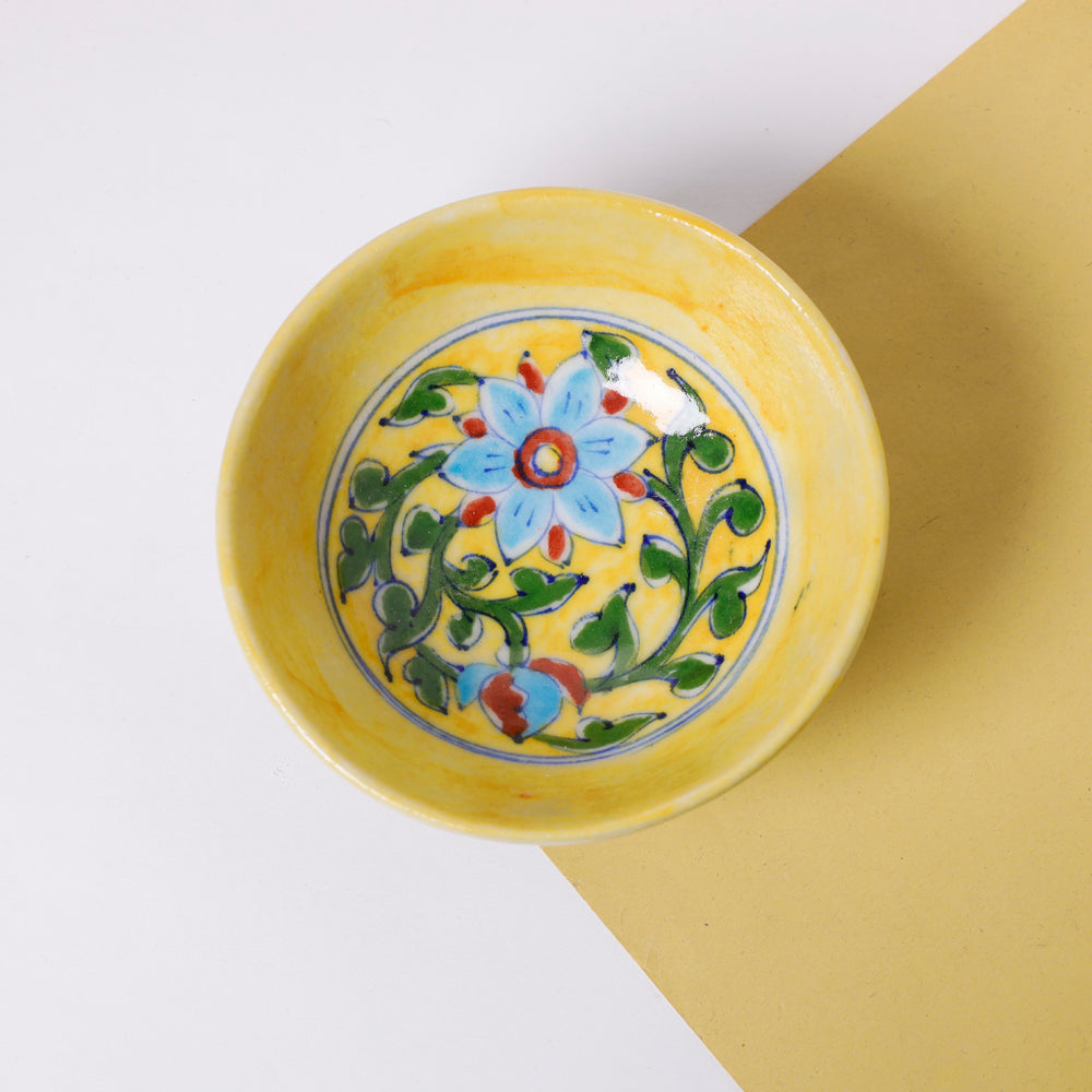 Yellow Original Blue Pottery Ceramic Bowl