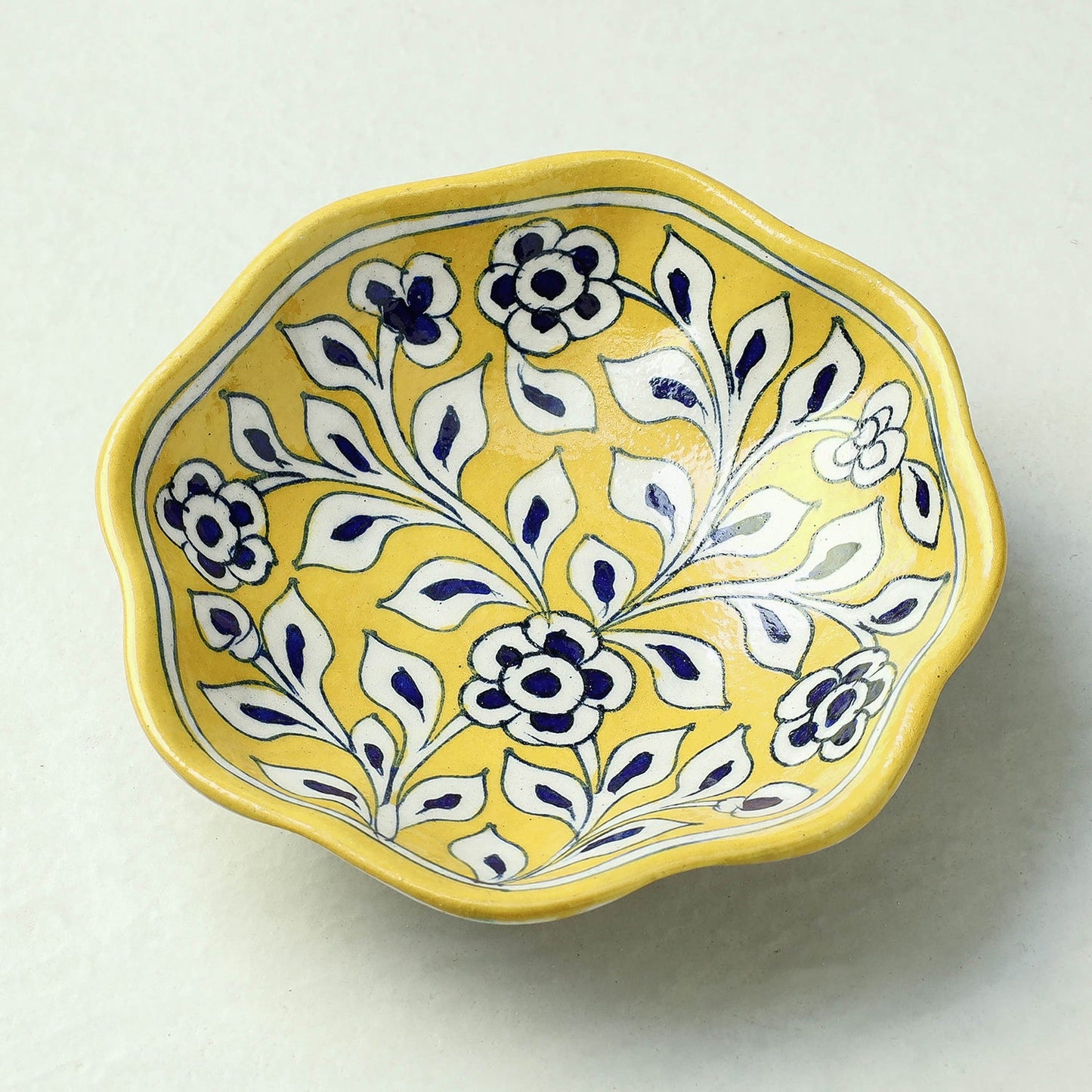 Yellow Original Blue Pottery Ceramic Bowl