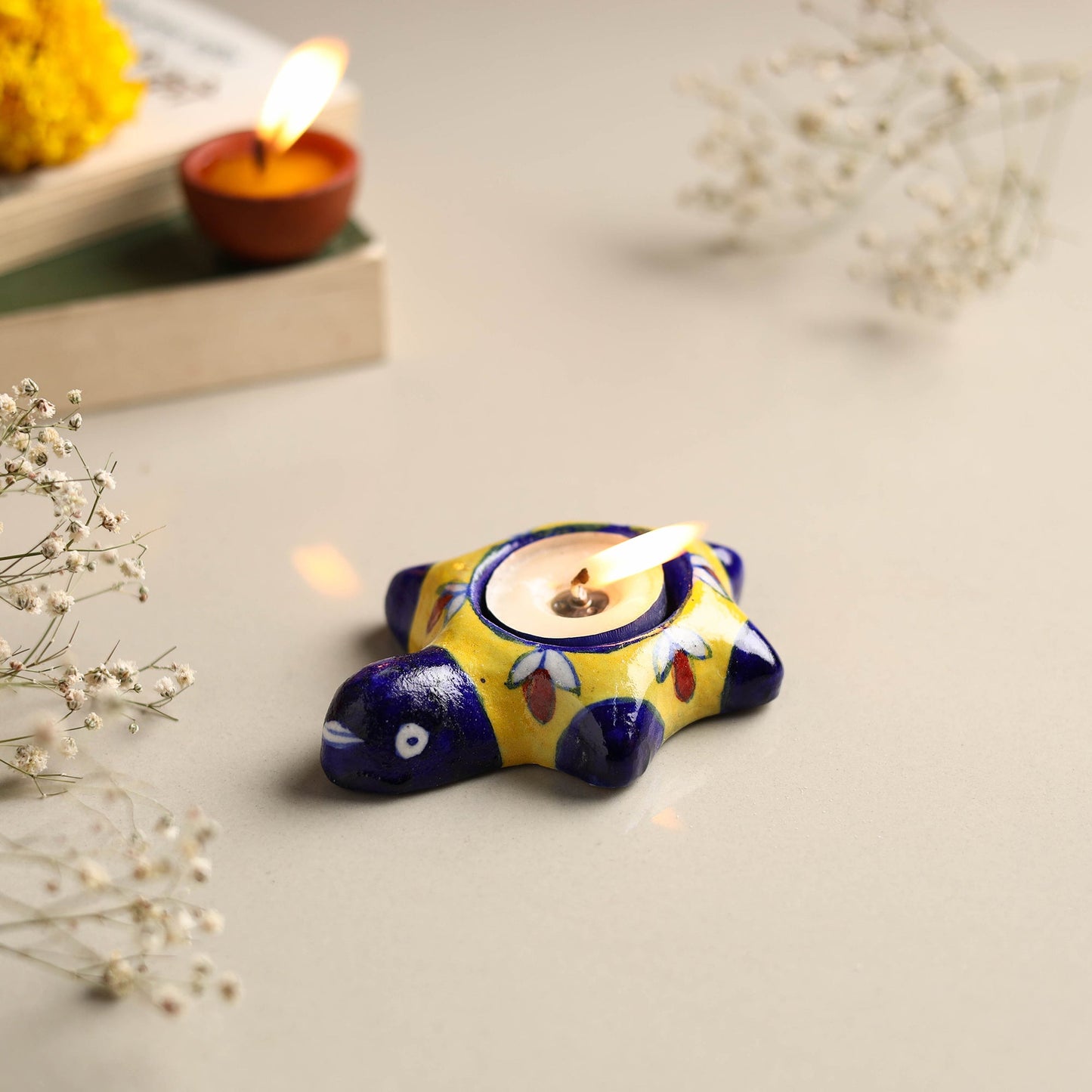 Original Blue Pottery Ceramic Tealight Candle Holder