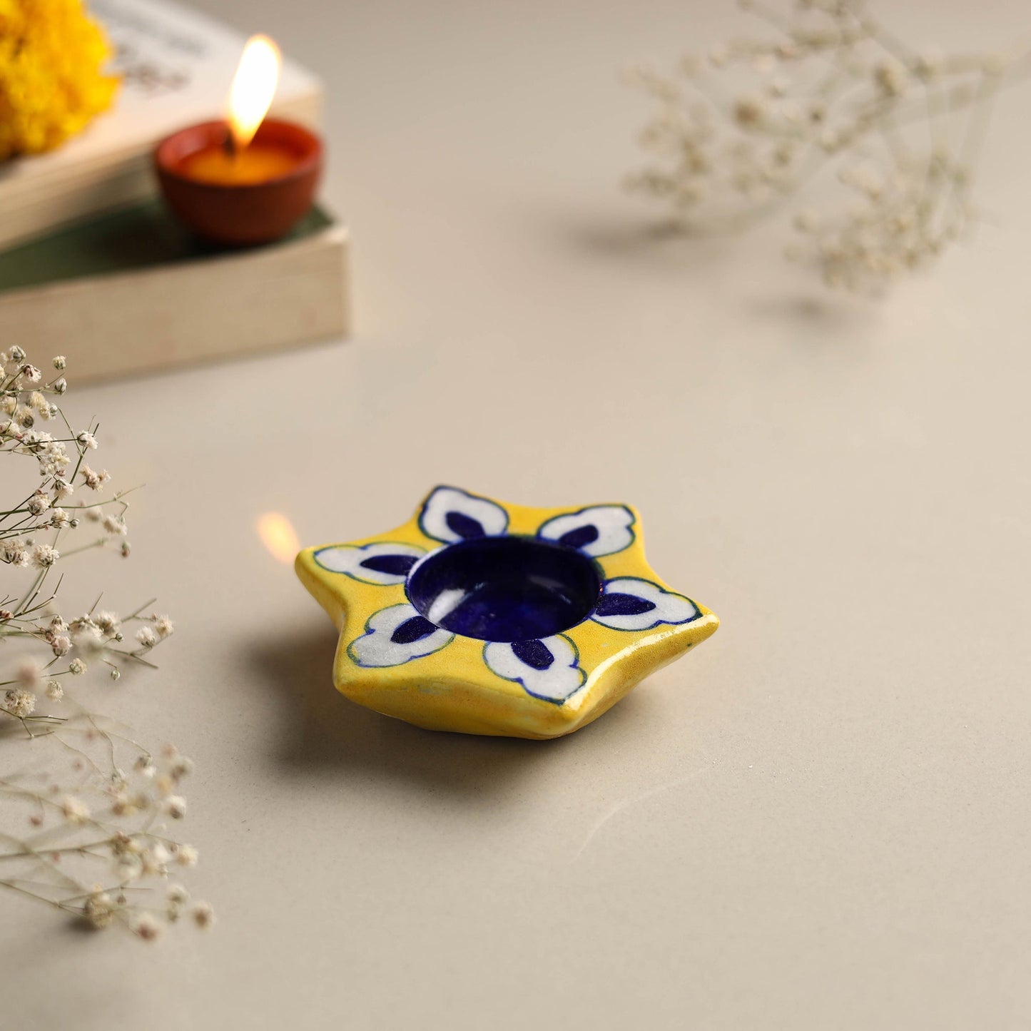 Original Blue Pottery Ceramic Tealight Candle Holder