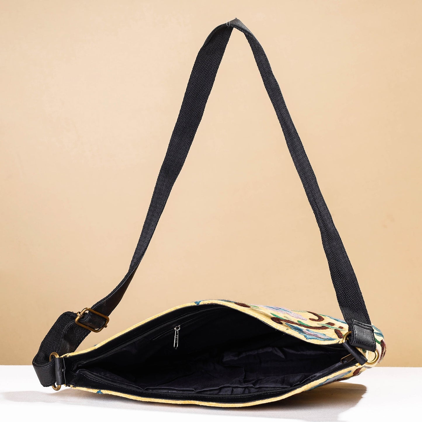 Original Crewel Hand Embroidery Leather & Velvet Laptop Bag