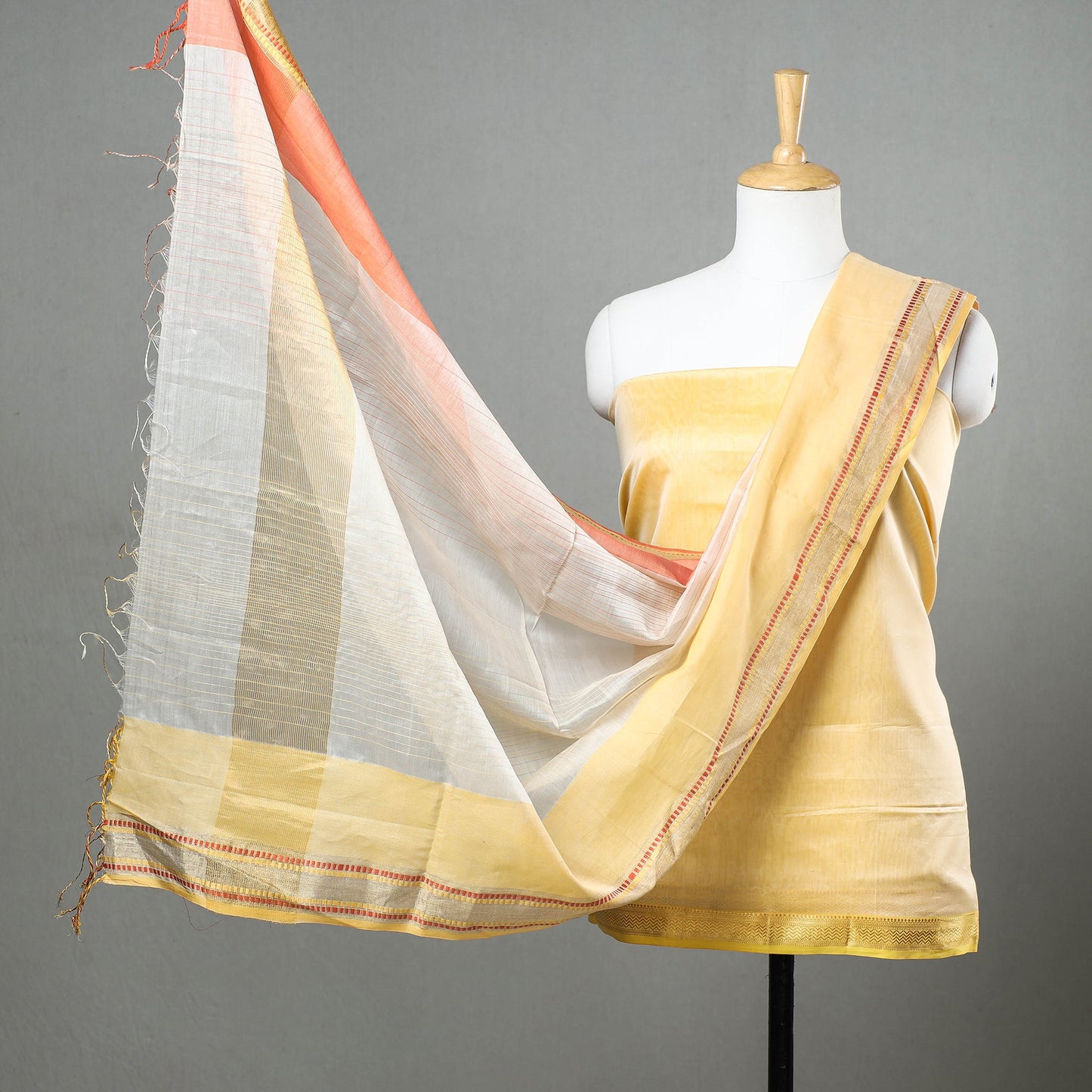 Original Maheshwari Silk Pure Handloom 2pc Suit Material Set