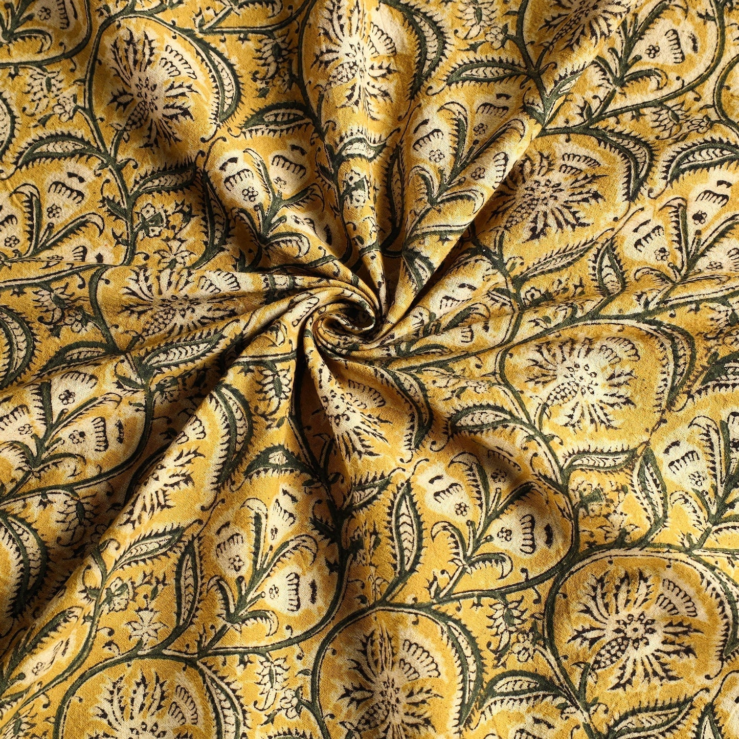 Yellow Pedana Kalamkari Block Print Cotton Table Cover