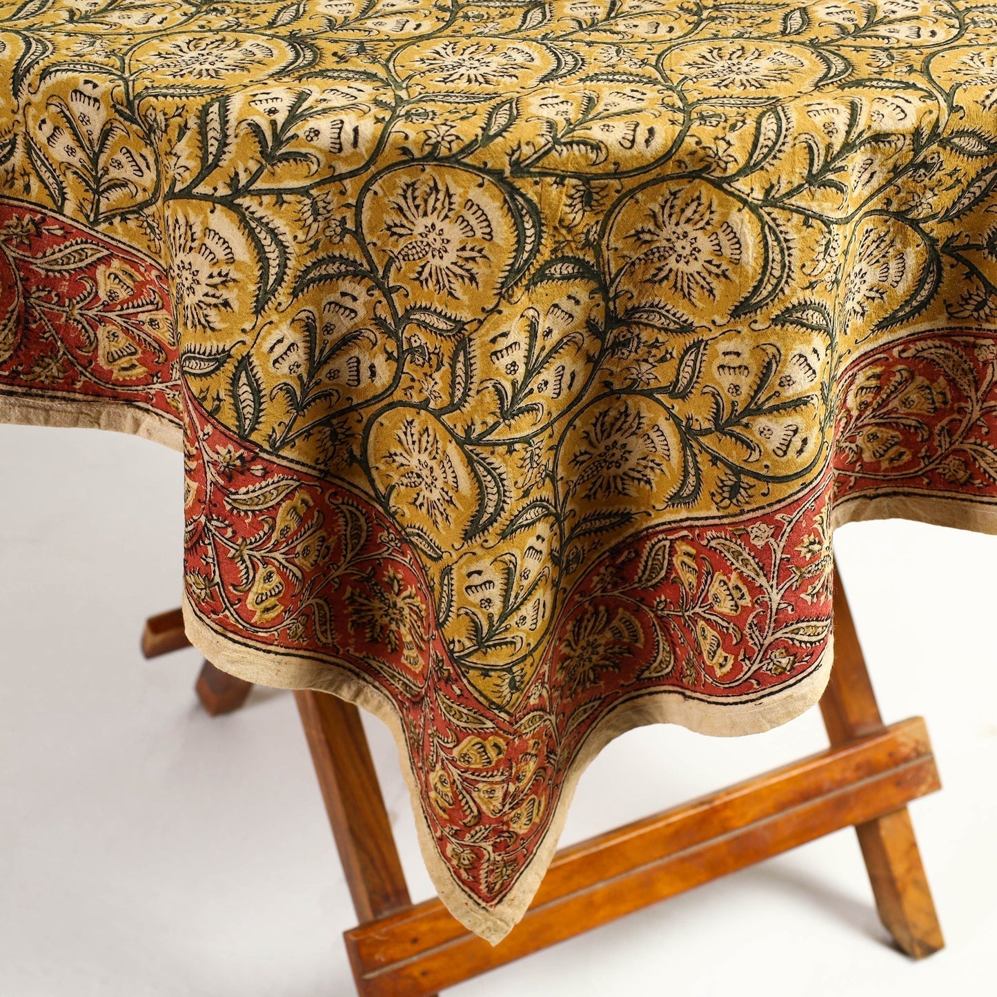 Yellow Pedana Kalamkari Block Print Cotton Table Cover