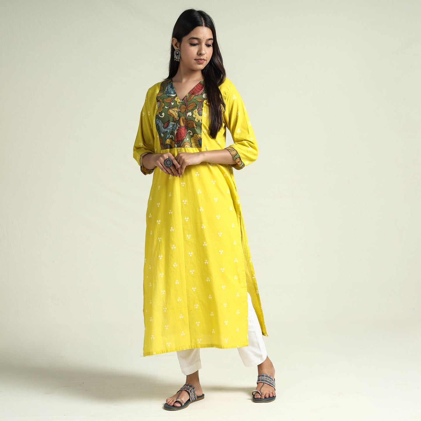Buy Patchwork Cotton Straight Jacquard Kurta