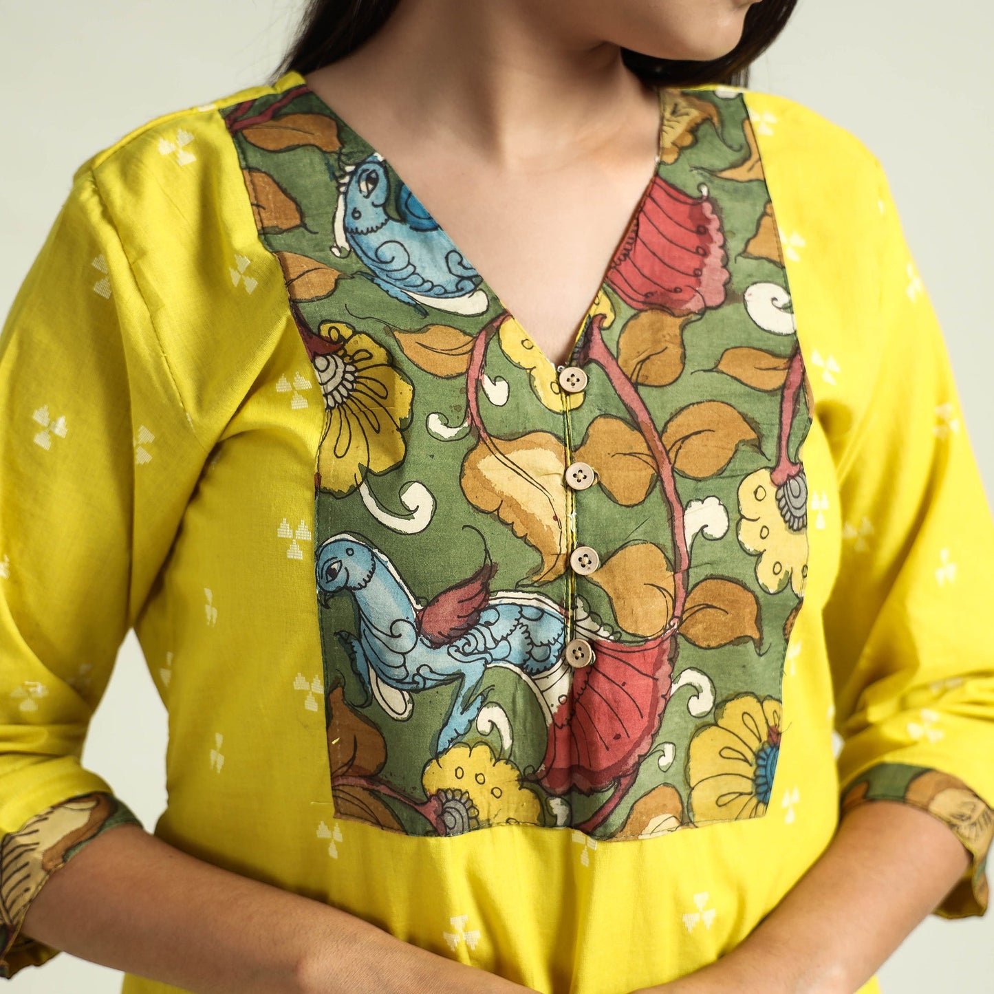 Buy Patchwork Cotton Straight Jacquard Kurta