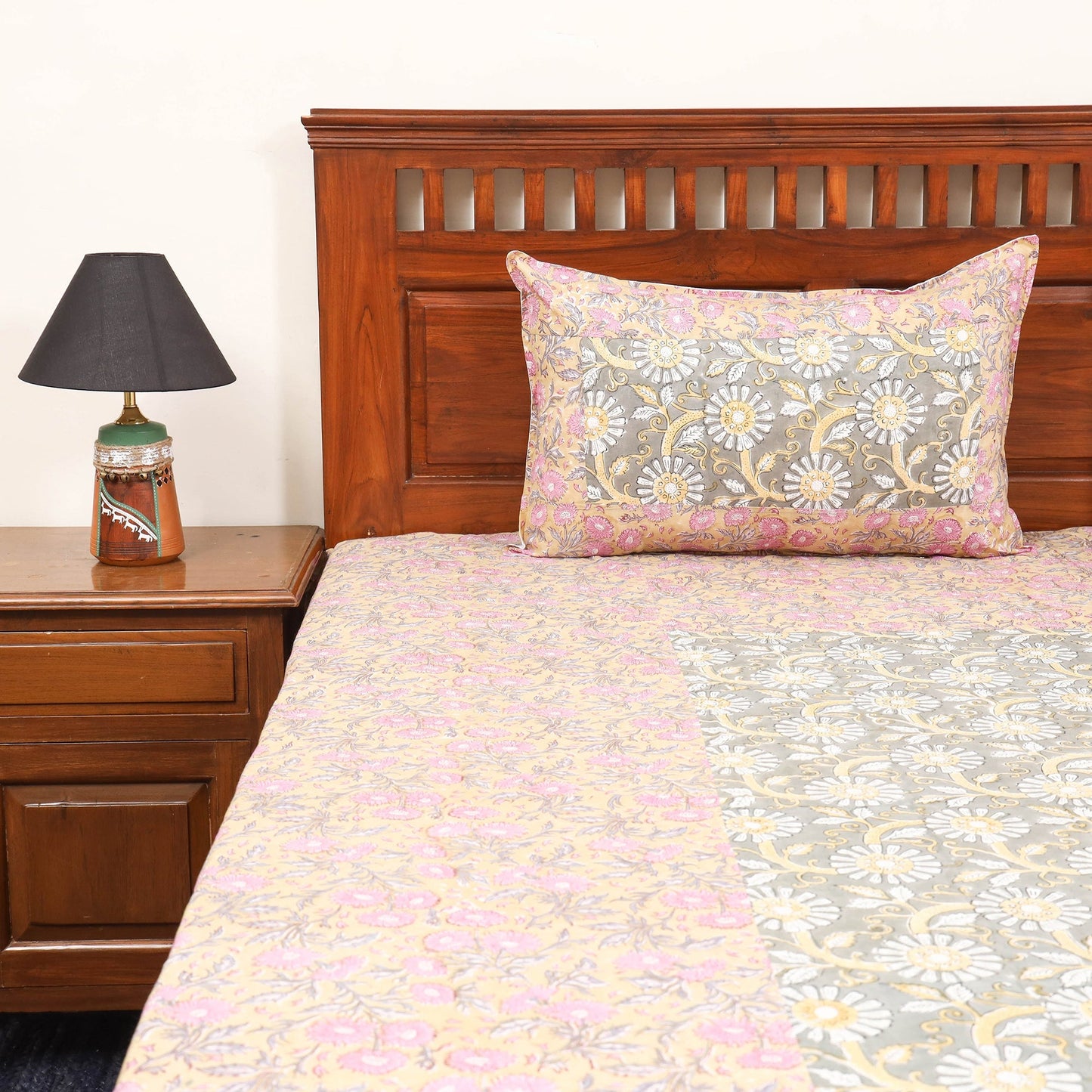 Patchwork hand double sanganeri bedsheet set (108 x 90 in)