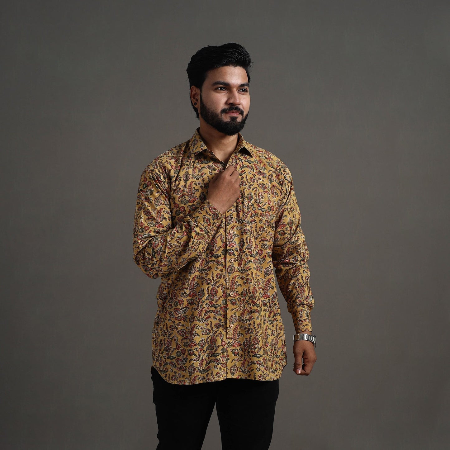 Buy Yellow Pedana Block Print Cotton Men Kalamkari Shirt