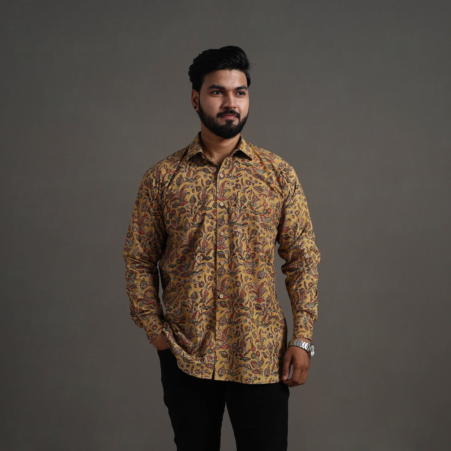 Buy Yellow Pedana Block Print Cotton Men Kalamkari Shirt
