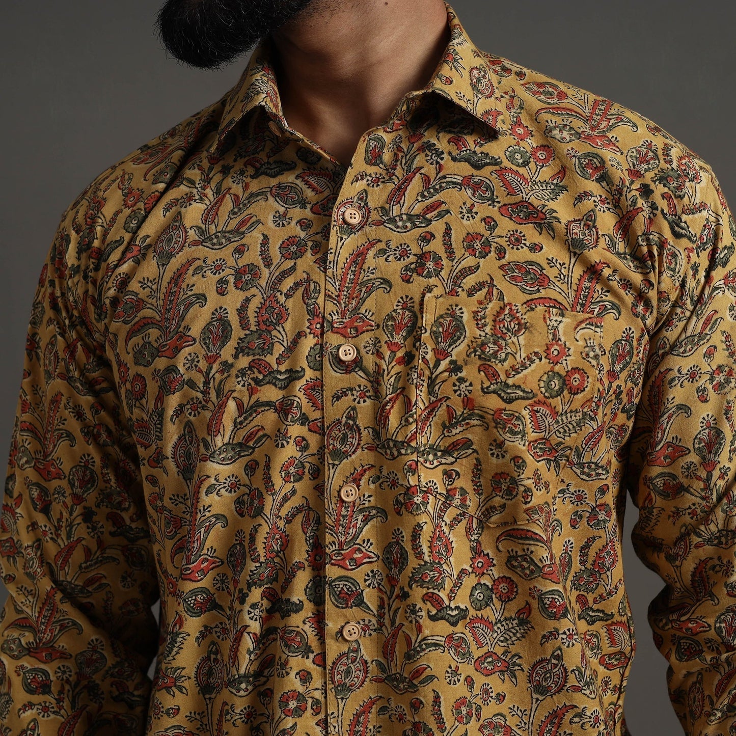 Buy Yellow Pedana Block Print Cotton Men Kalamkari Shirt