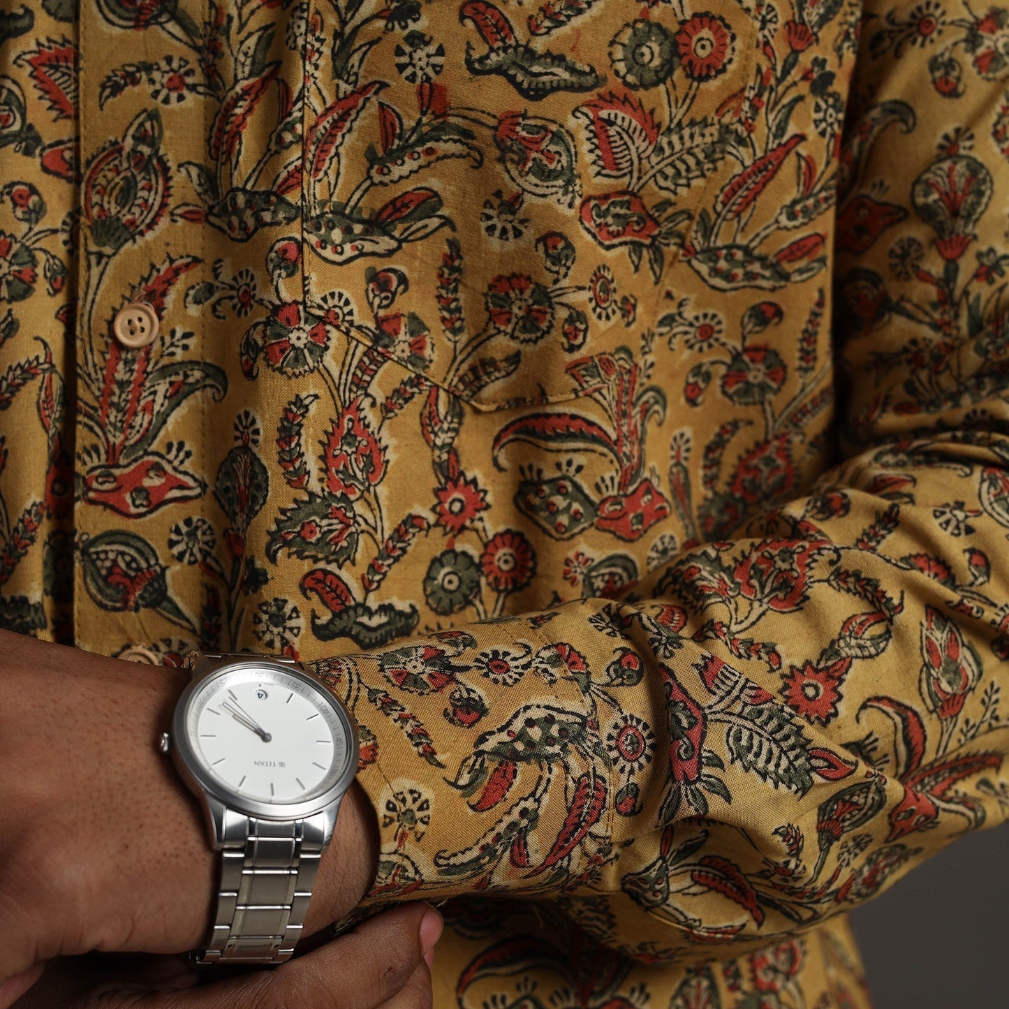 Buy Yellow Pedana Block Print Cotton Men Kalamkari Shirt