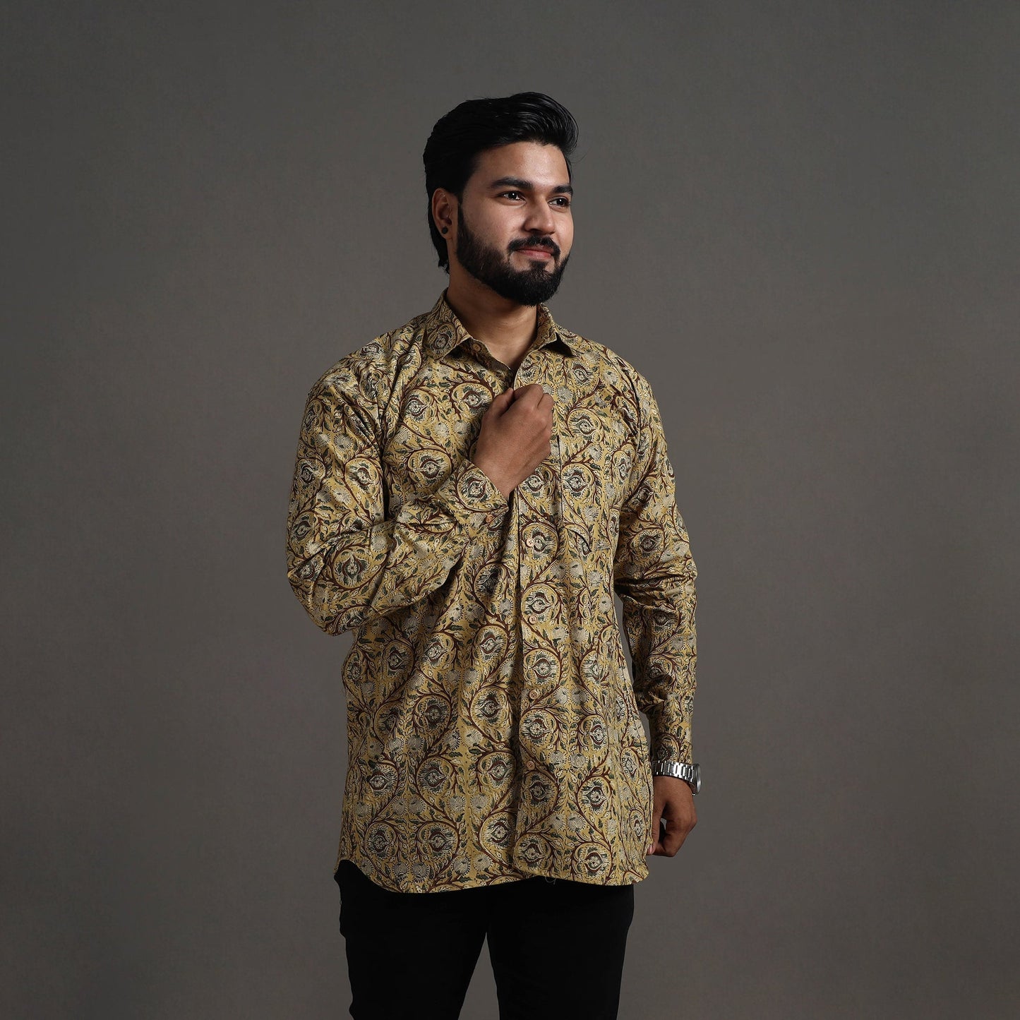 Buy Yellow Pedana Block Print Cotton Men Kalamkari Shirt