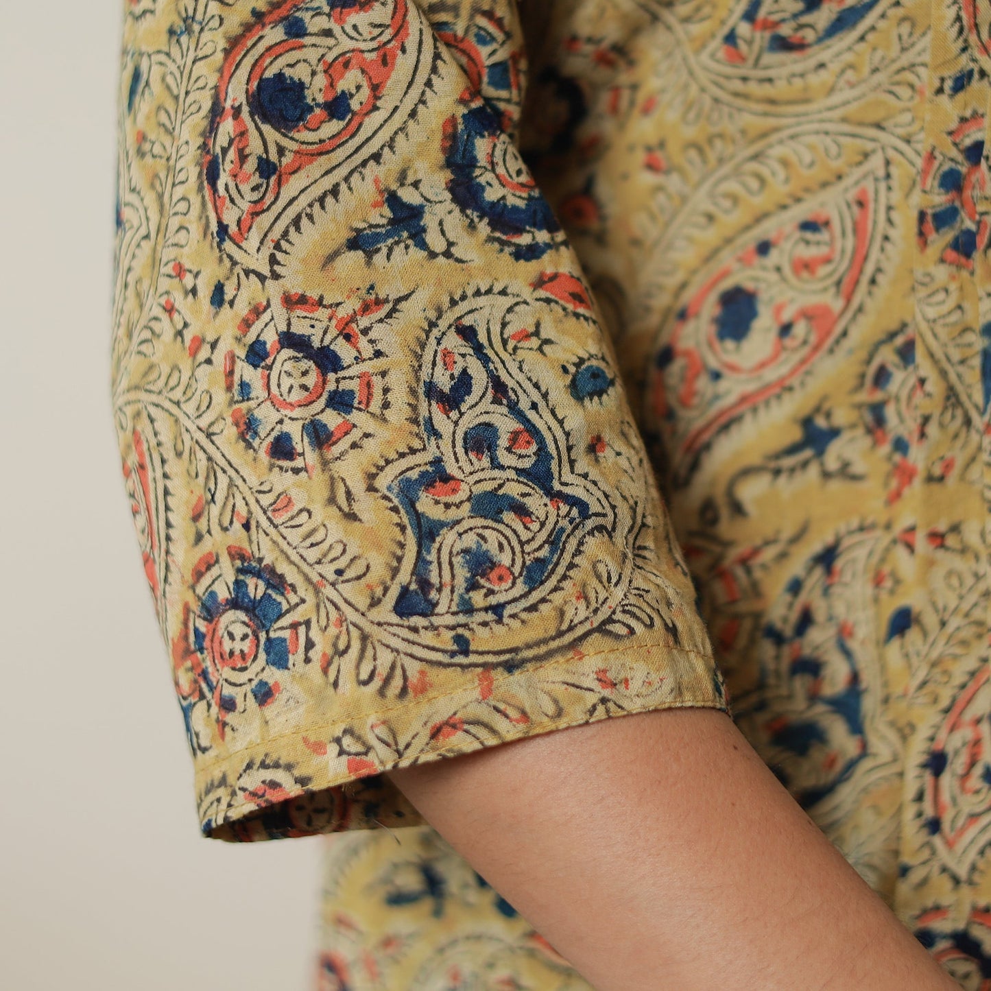 Yellow Pedana Block Print Cotton Pintuck Straight Kalamkari Kurta