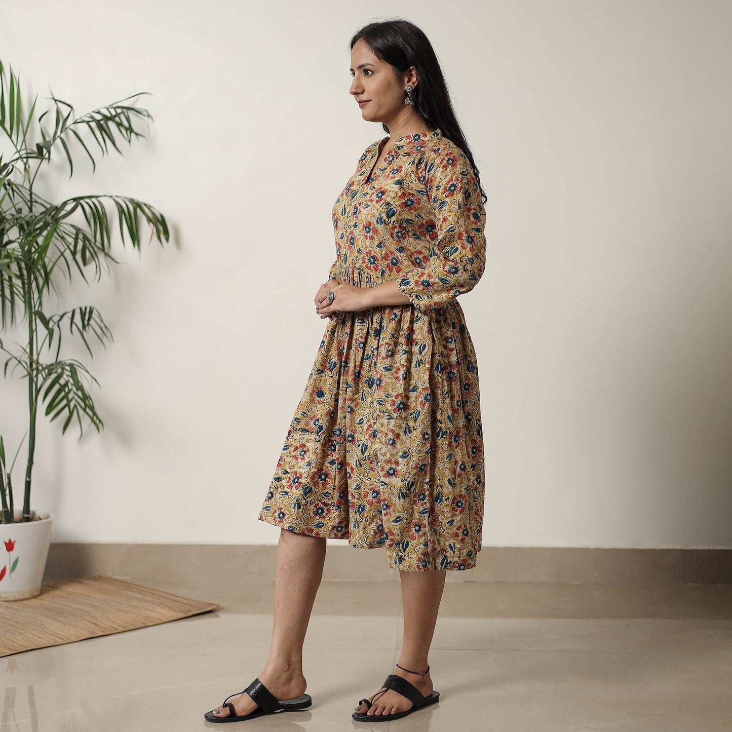 Pedana Kalamkari Block Printed Cotton Flared Dress 01