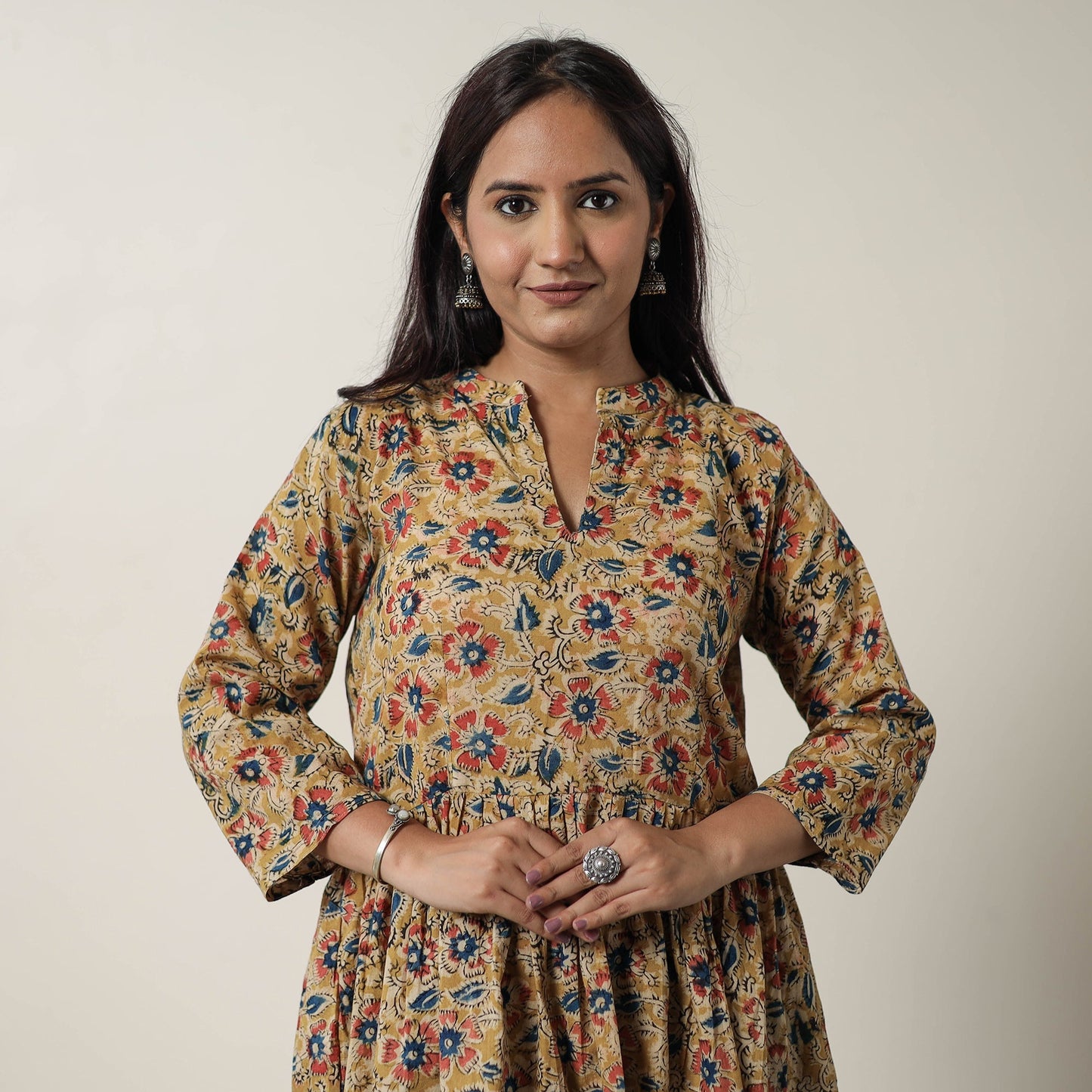 Pedana Kalamkari Block Printed Cotton Flared Dress 01