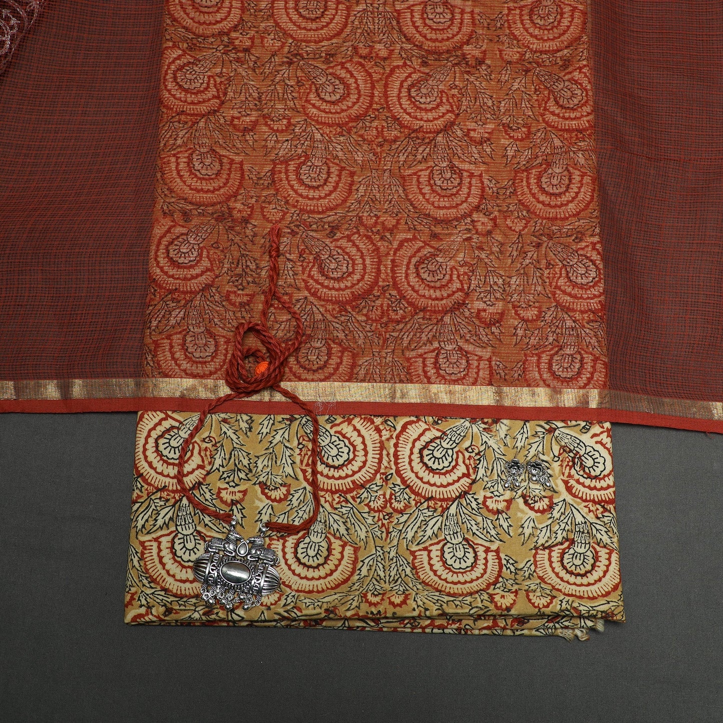 Pedana kalamkari hand block print natural dyed cotton 2pc