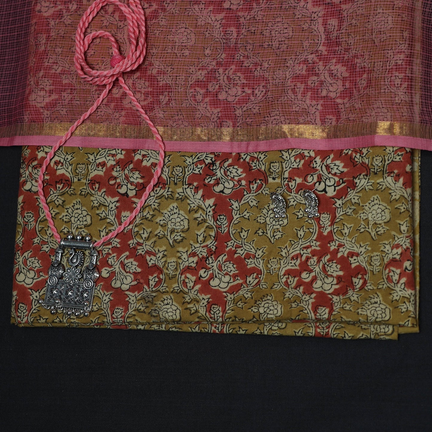 Pedana kalamkari hand block print natural dyed cotton 2pc