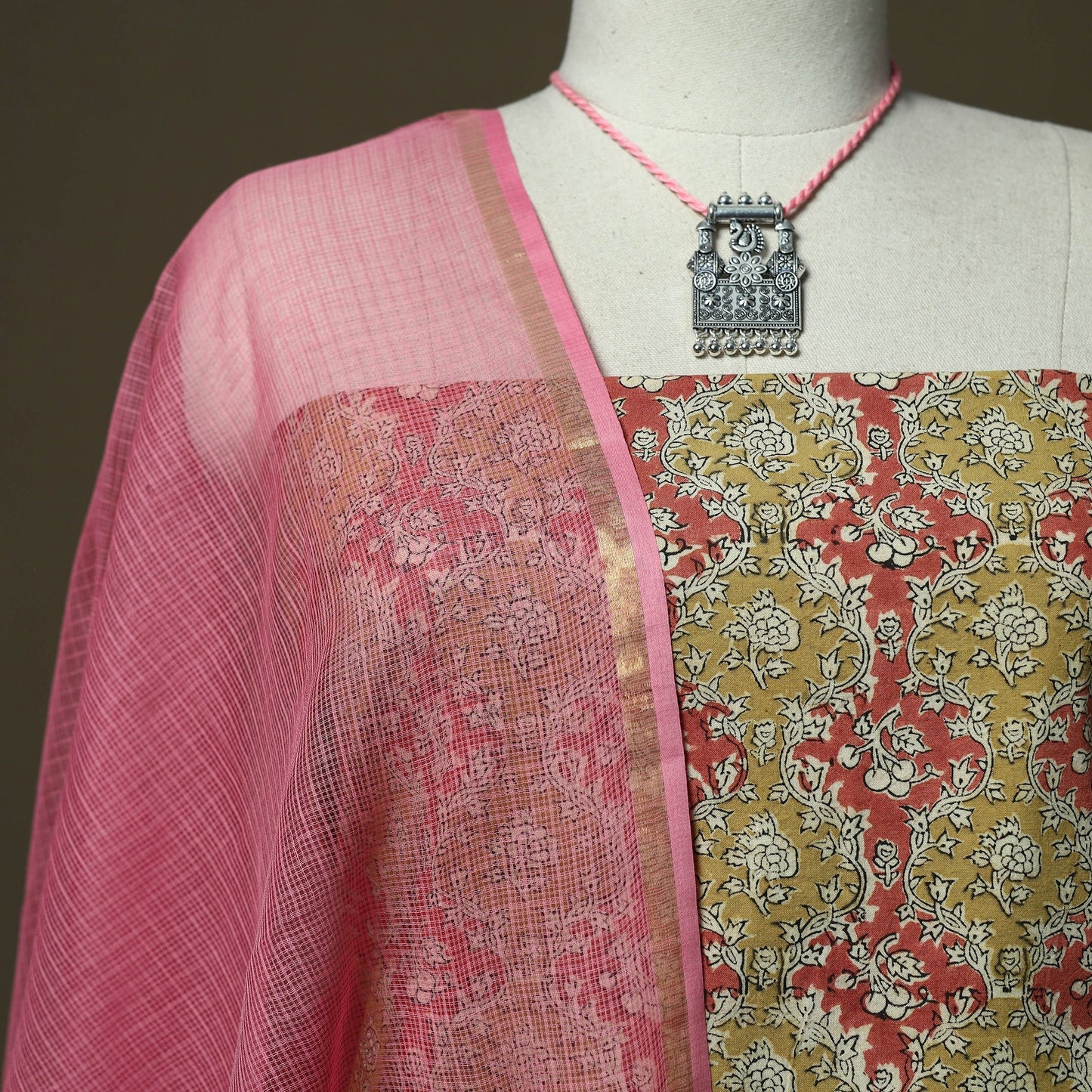 Pedana kalamkari hand block print natural dyed cotton 2pc