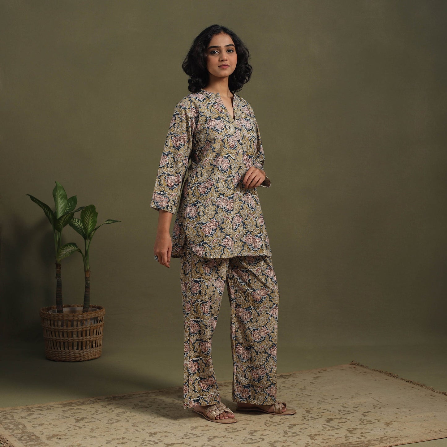 Yellow Pedana Natural Dyed Block Print Kalamkari Co-ord Set