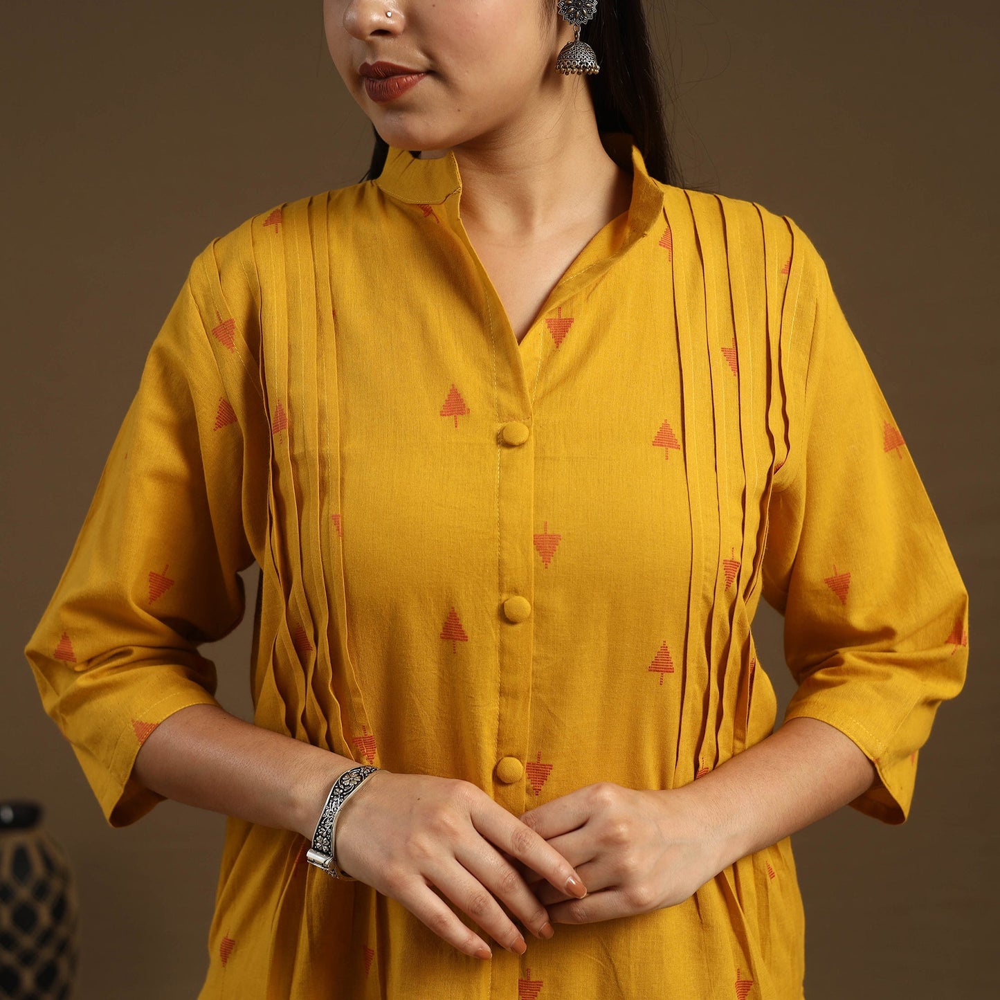 Pintuck Straight Cotton Jacquard Kurta for Women