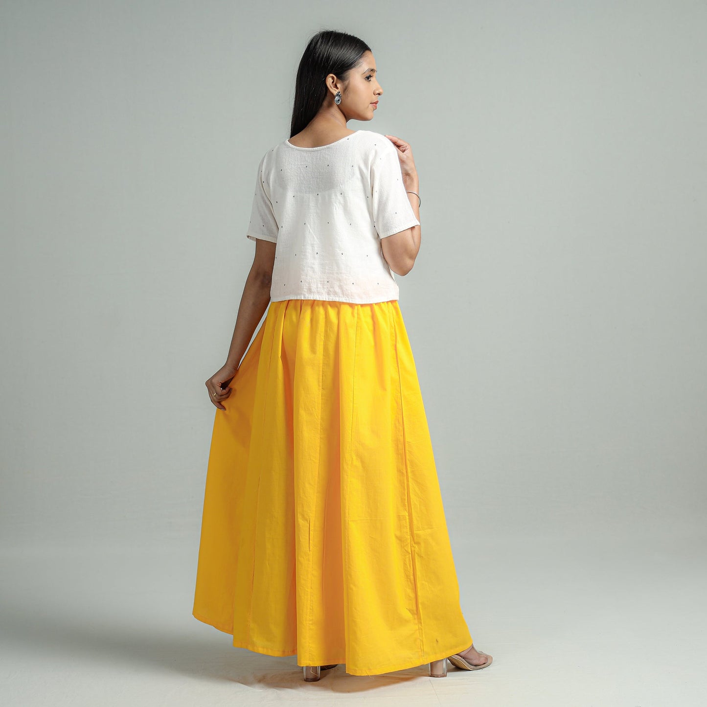 Yellow Plain Dyed Cotton Flared Palazzo